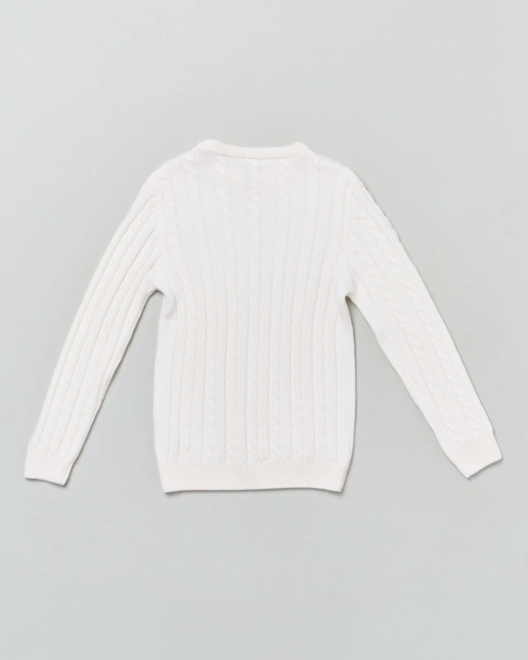 Maglia panna girocollo in pura lana merino con lavorazione a trecce