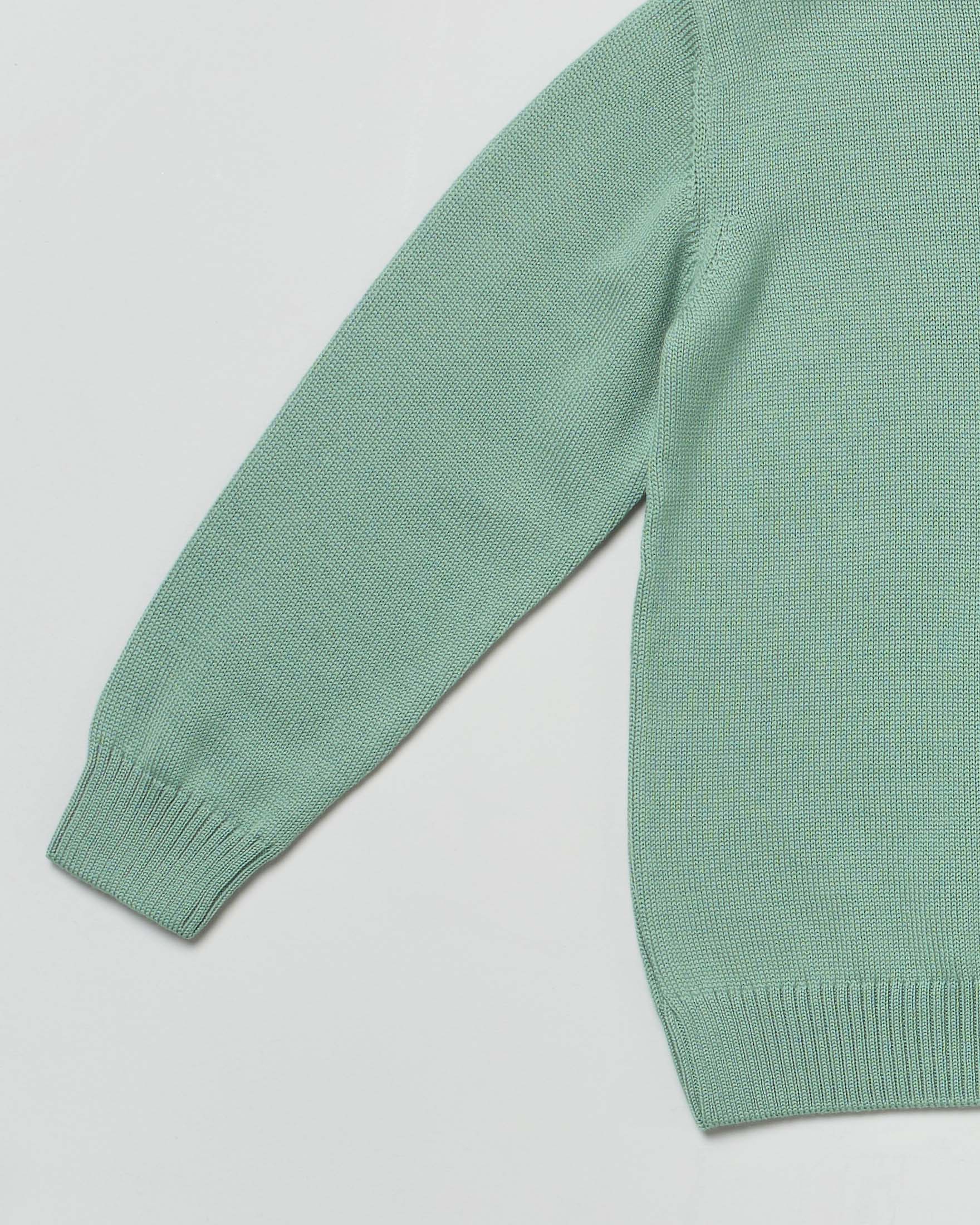 Maglioncino verde salvia girocollo in pura lana merino a costine image