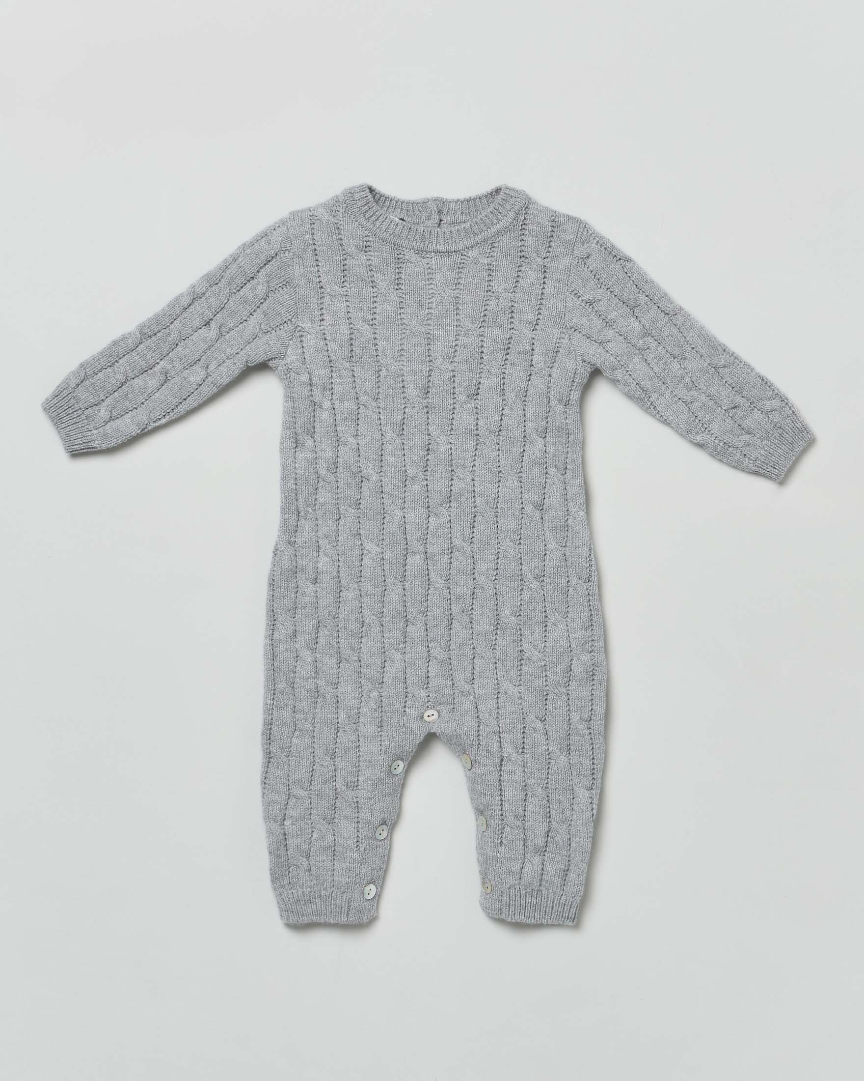 Tutina grigia a trecce in lana merino ultrafine