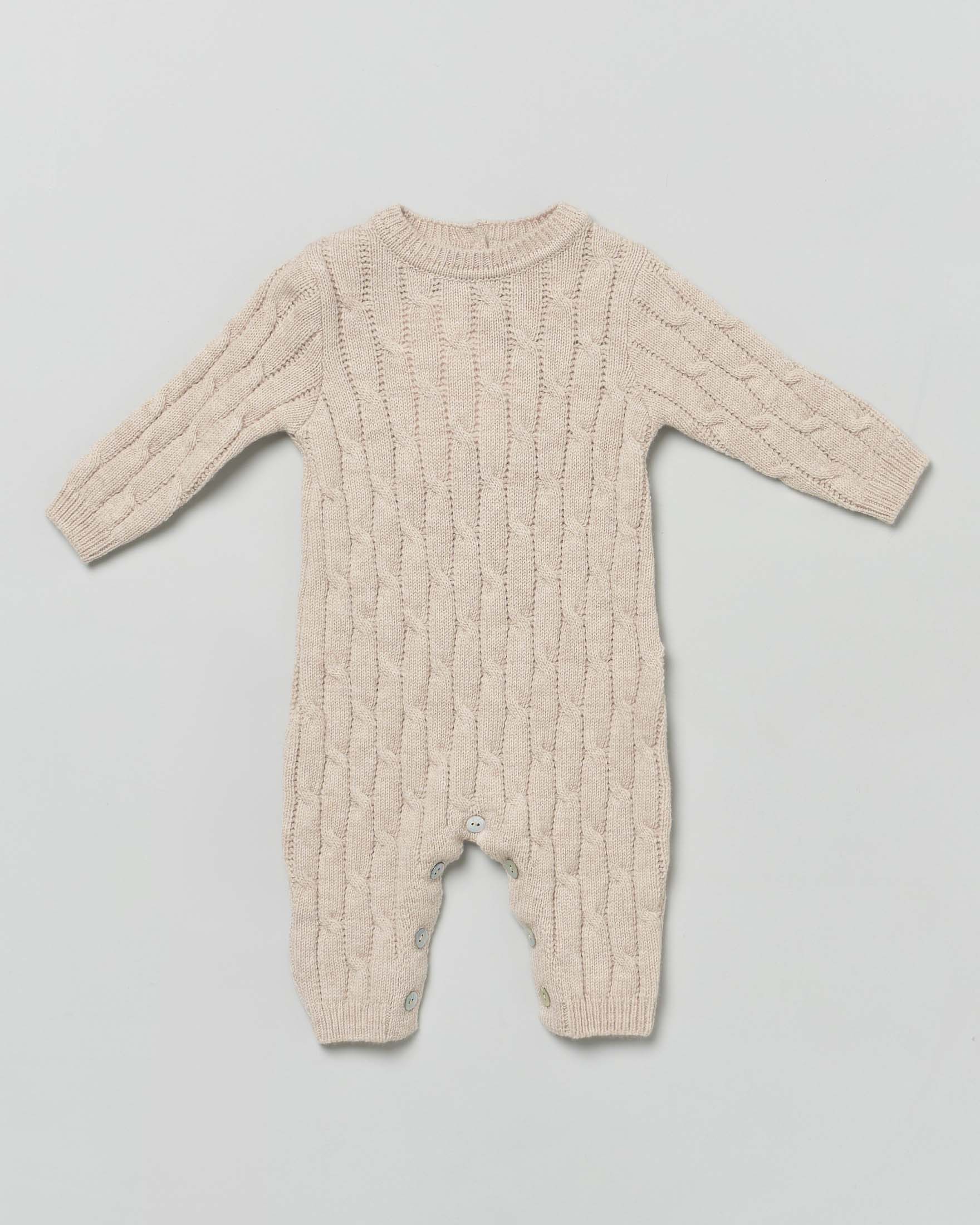 Tutina beige in pura lana a trecce a maniche lunghe