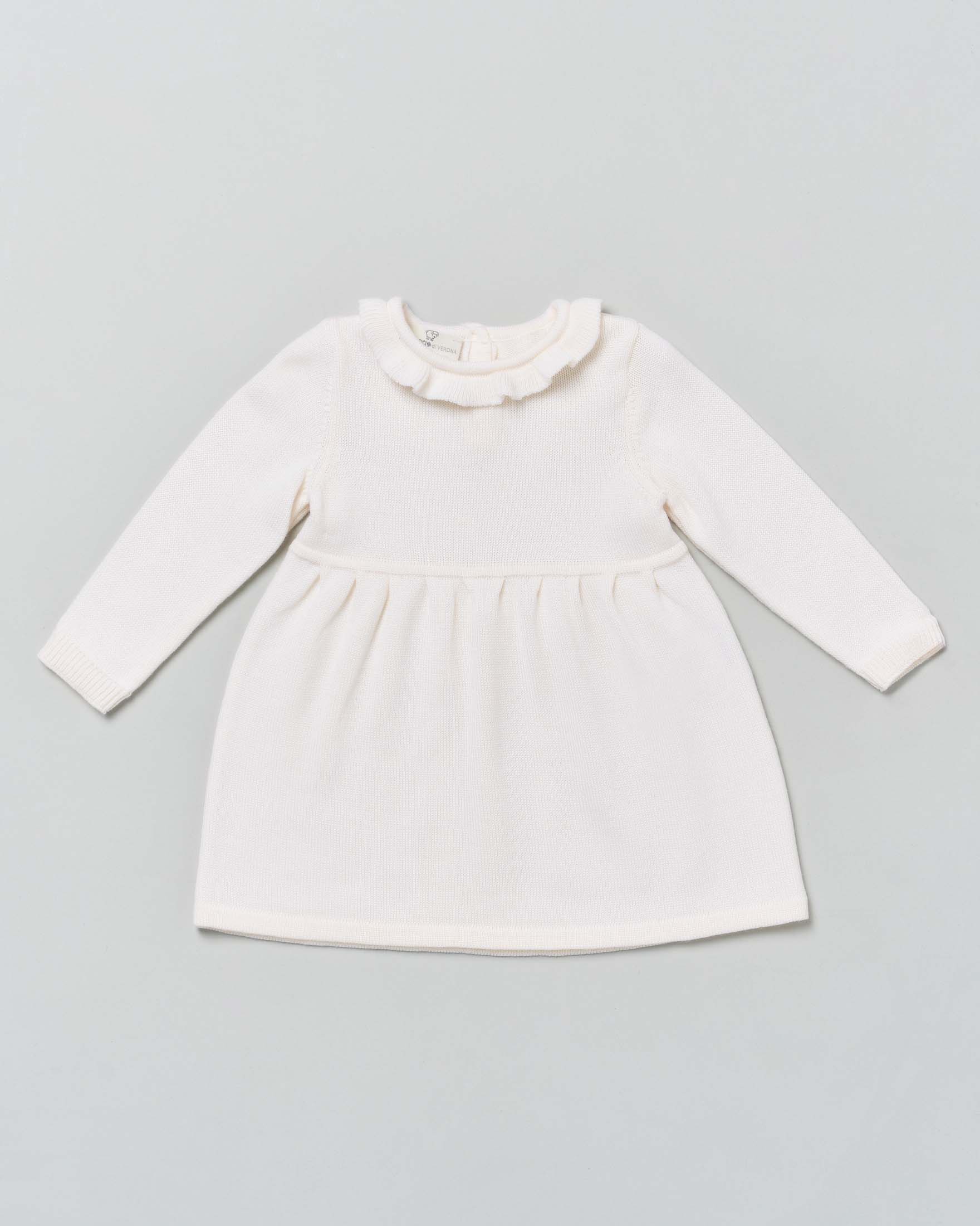 Abito girocollo panna in lana fit and flare a maniche lunghe