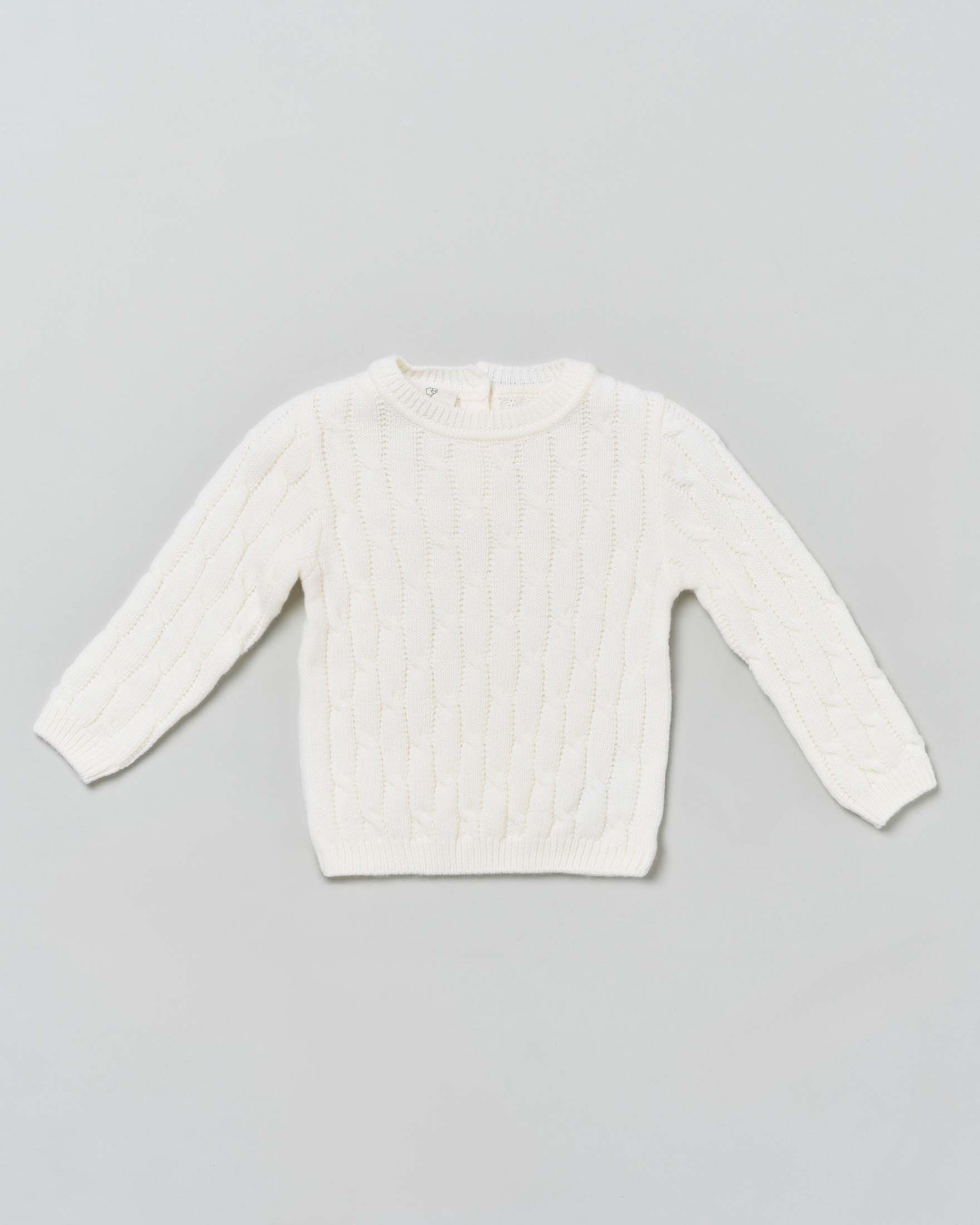 Maglia color panna girocollo in pura lana a trecce