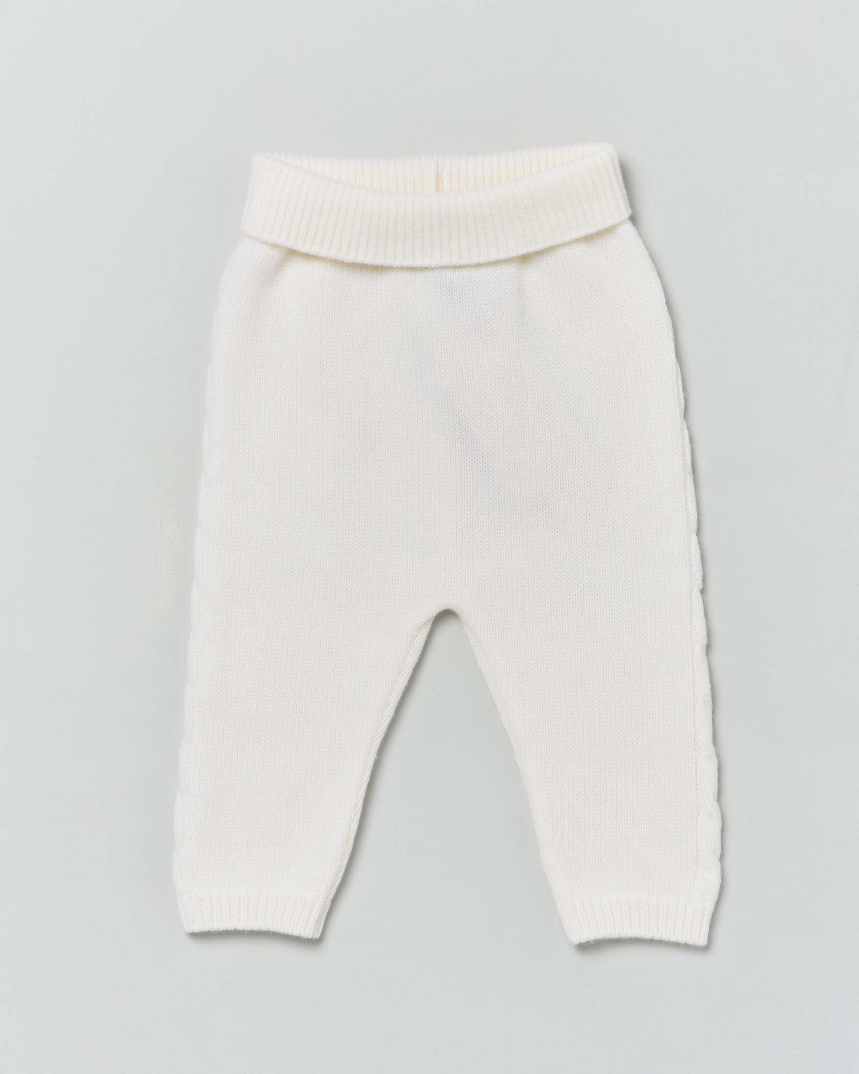 Pantalone color panna in pura lana con tape a trecce