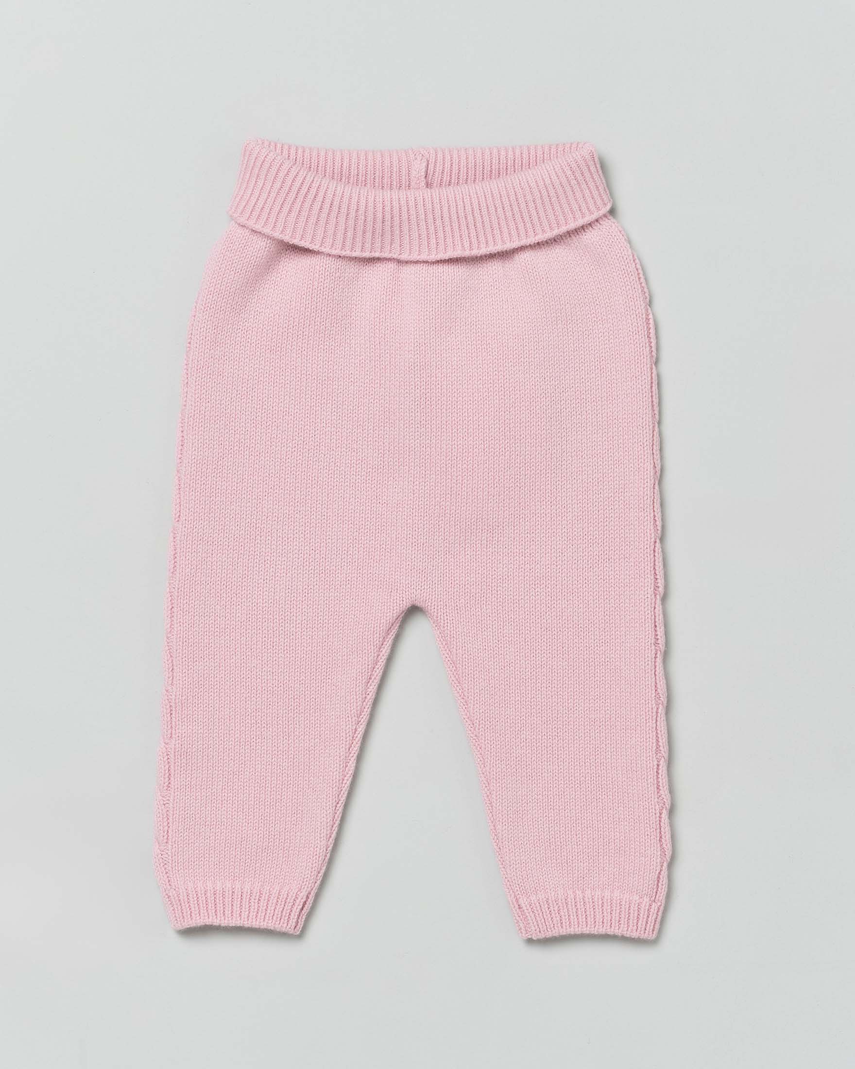 Pantalone rosa in pura lana con tape a trecce