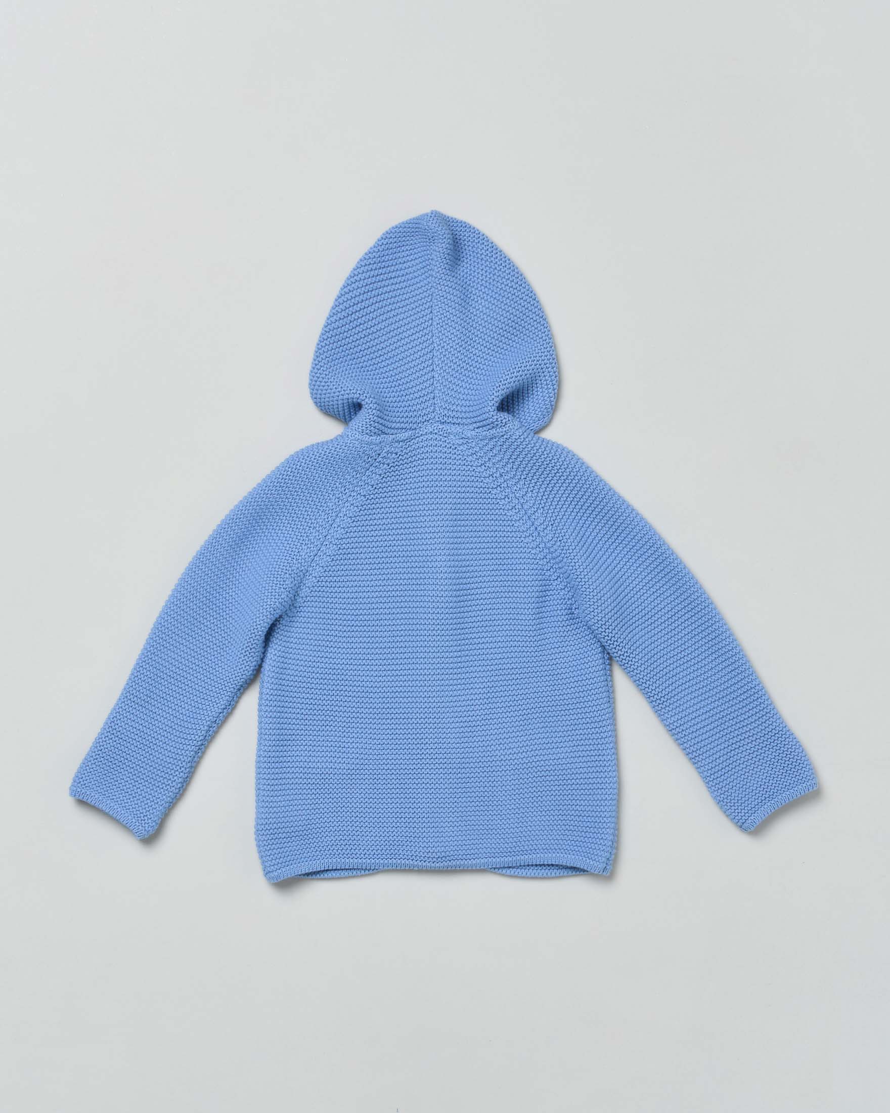 Cardigan tricot azzurro in puro cotone con cappuccio Maglificio