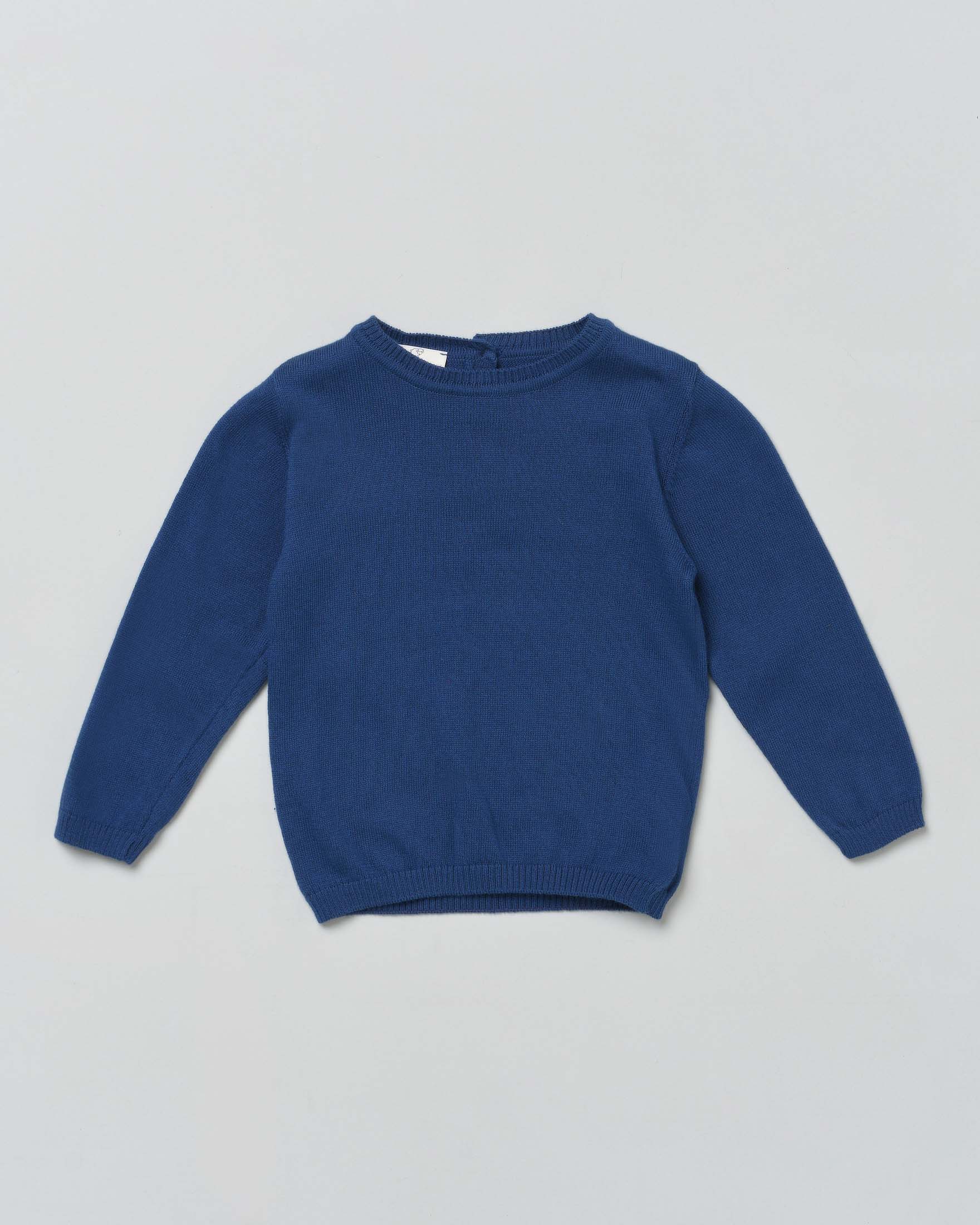 Maglioncino blu girocollo in puro cotone
