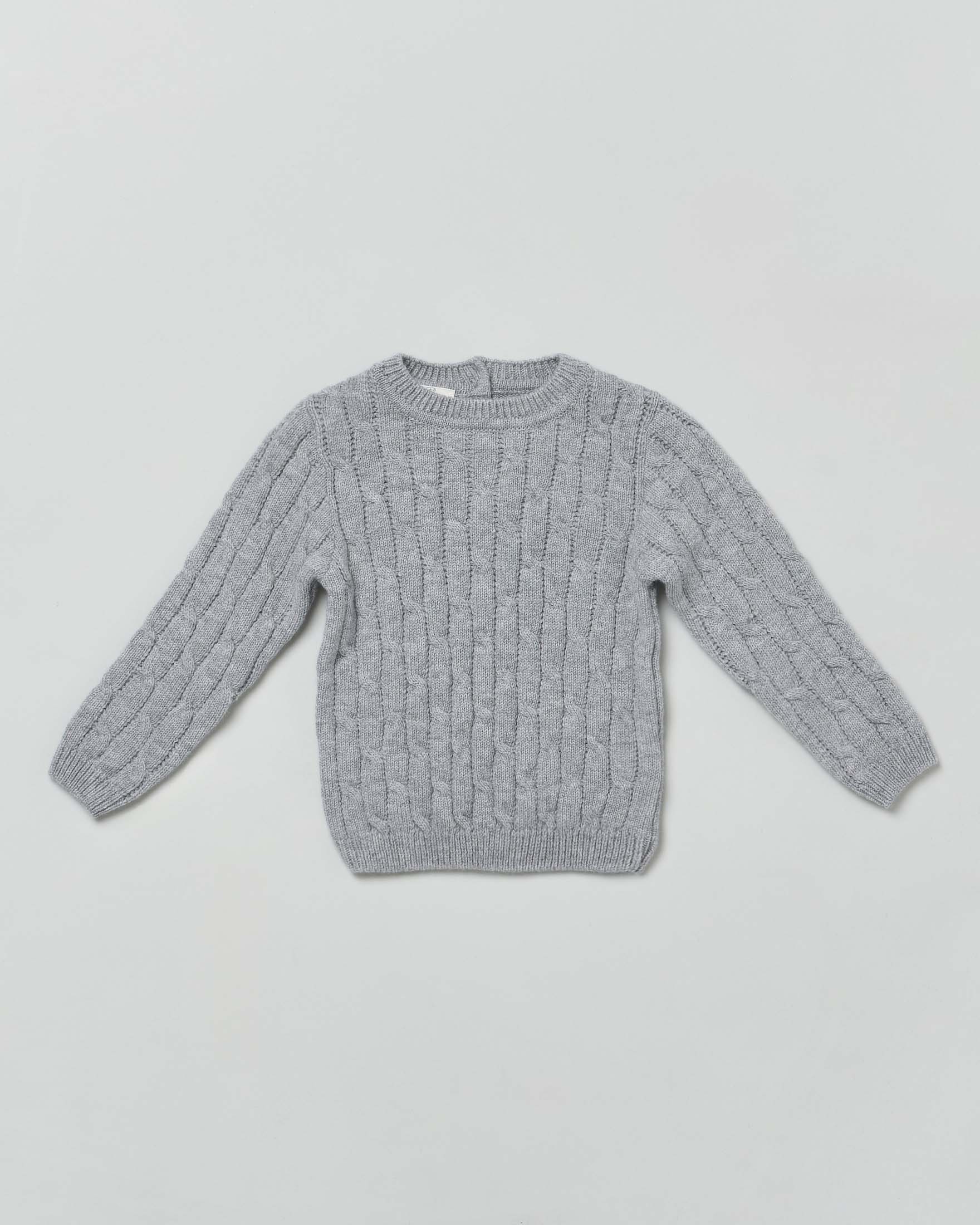 Maglia grigio girocollo in pura lana a trecce