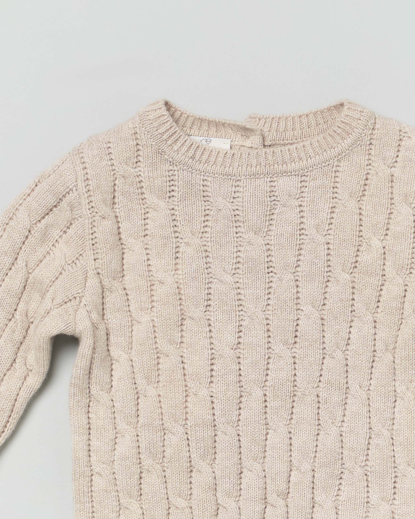 Maglia beige girocollo in pura lana a trecce image