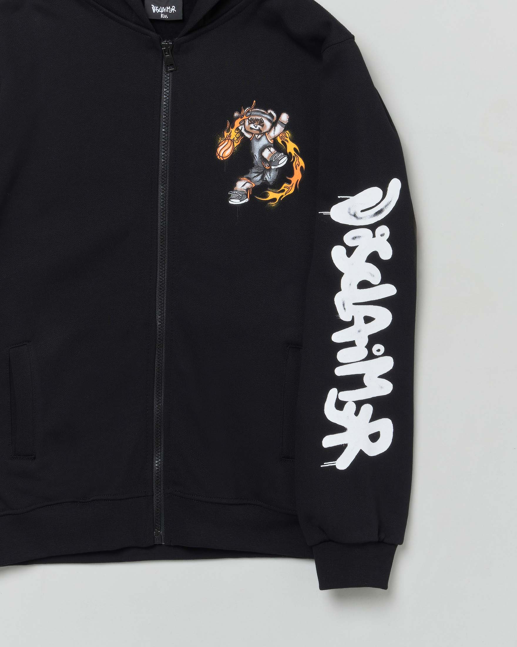 Felpa nera in cotone con cappuccio e zip image