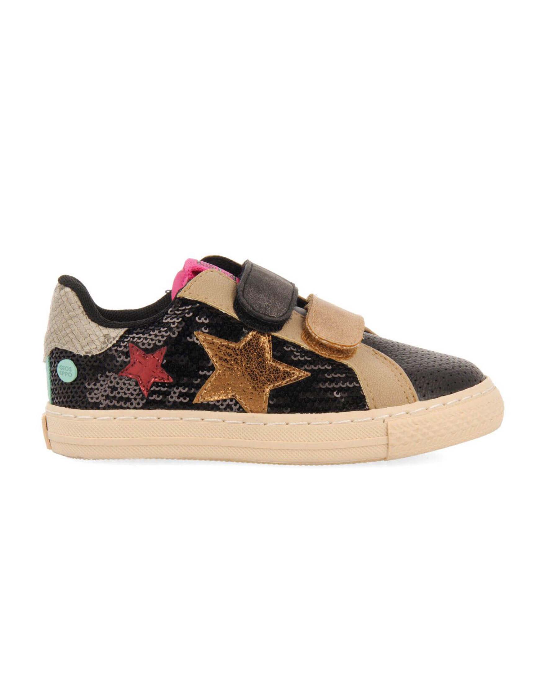 Sneakers Gargu nere con pailletes e stelle con chiusura a velcro