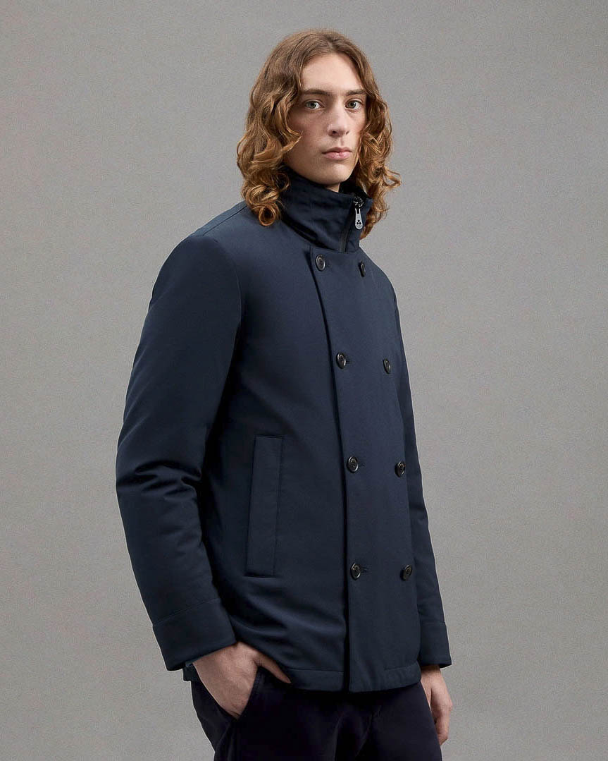 Giacca Militao Peuterey blu doppiopetto in twill stretch idrorepellente con pettorina staccabile imbottita in piuma