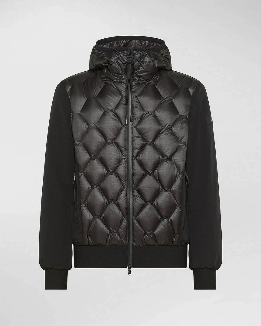 Giubbino Peuterey Koons bi-tessuto nero con trapuntatura geometrica e cappuccio
