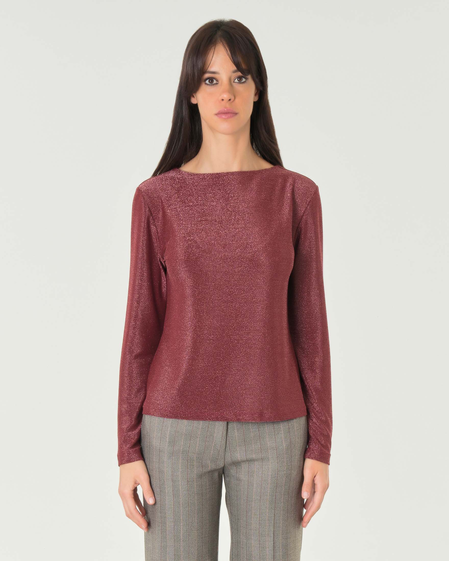 T-shirt rosa a manica lunga in tessuto stretch di lurex image