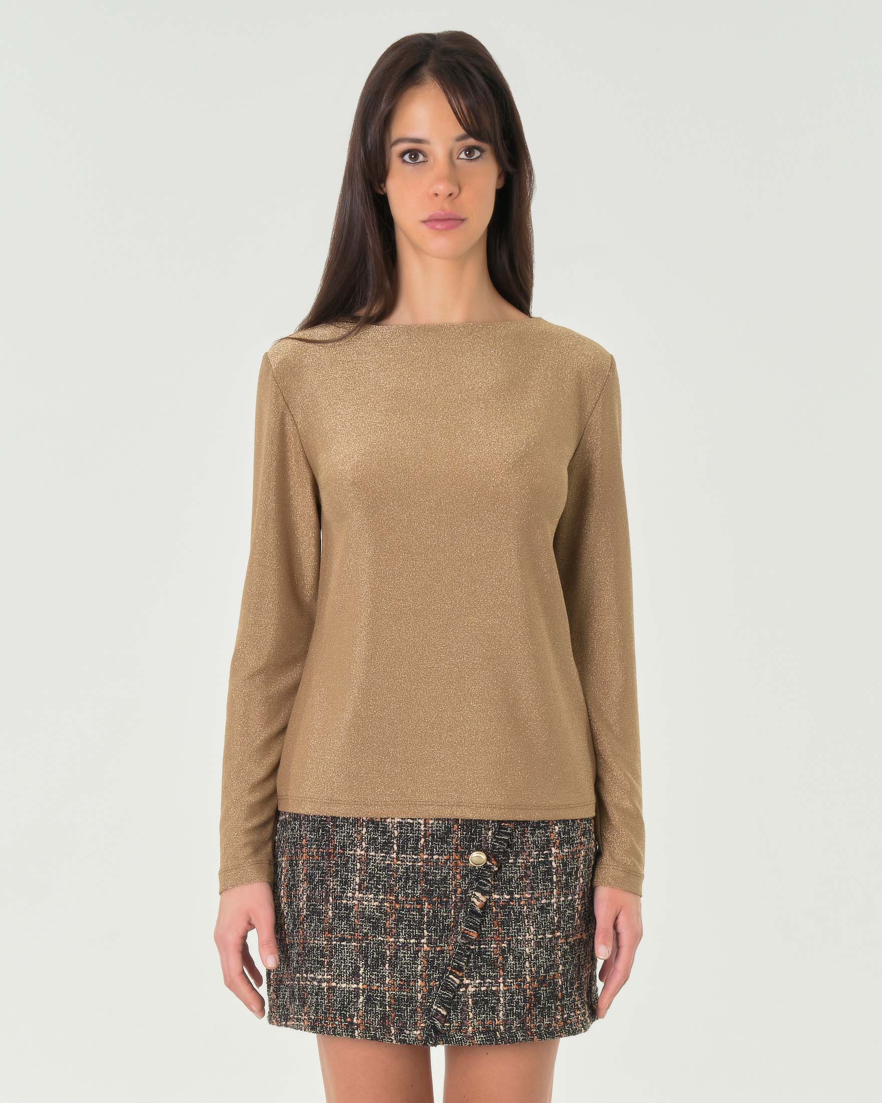 T-shirt oro a manica lunga in tessuto stretch di lurex image
