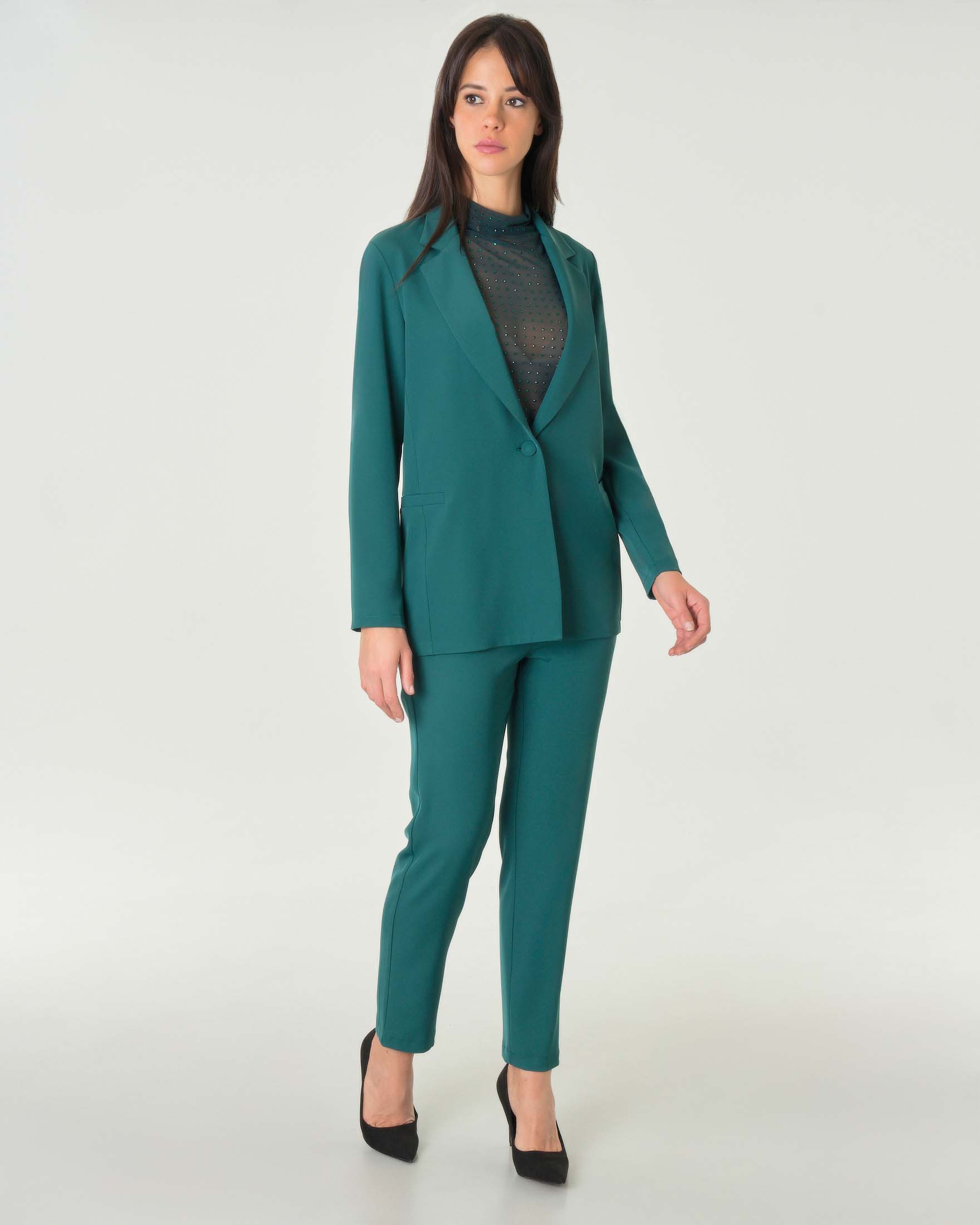 Pantaloni verde smeraldo in crêpe dal taglio dritto con chiusura monopetto a un bottone