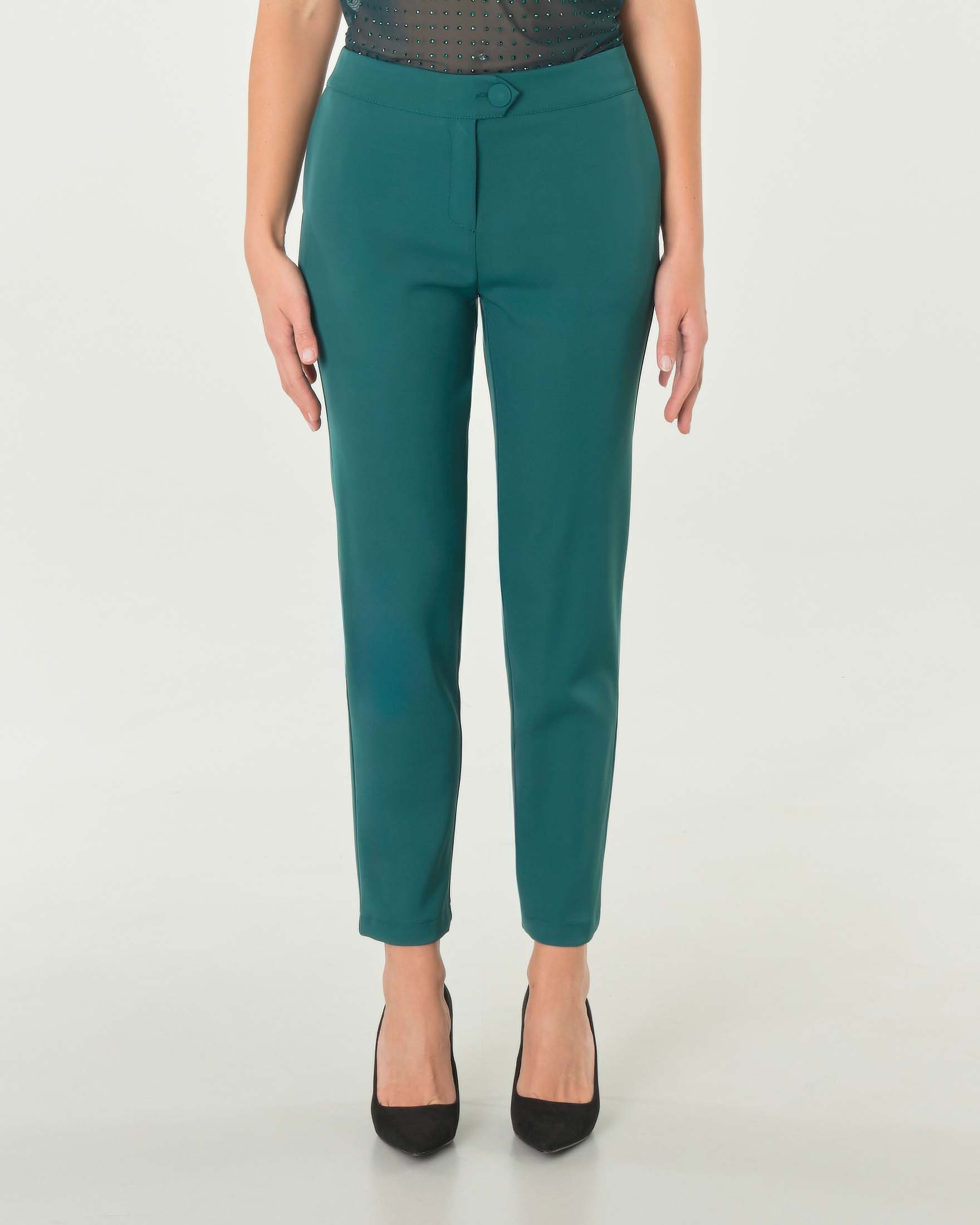 Pantaloni verde smeraldo in crêpe dal taglio dritto con chiusura monopetto a un bottone image