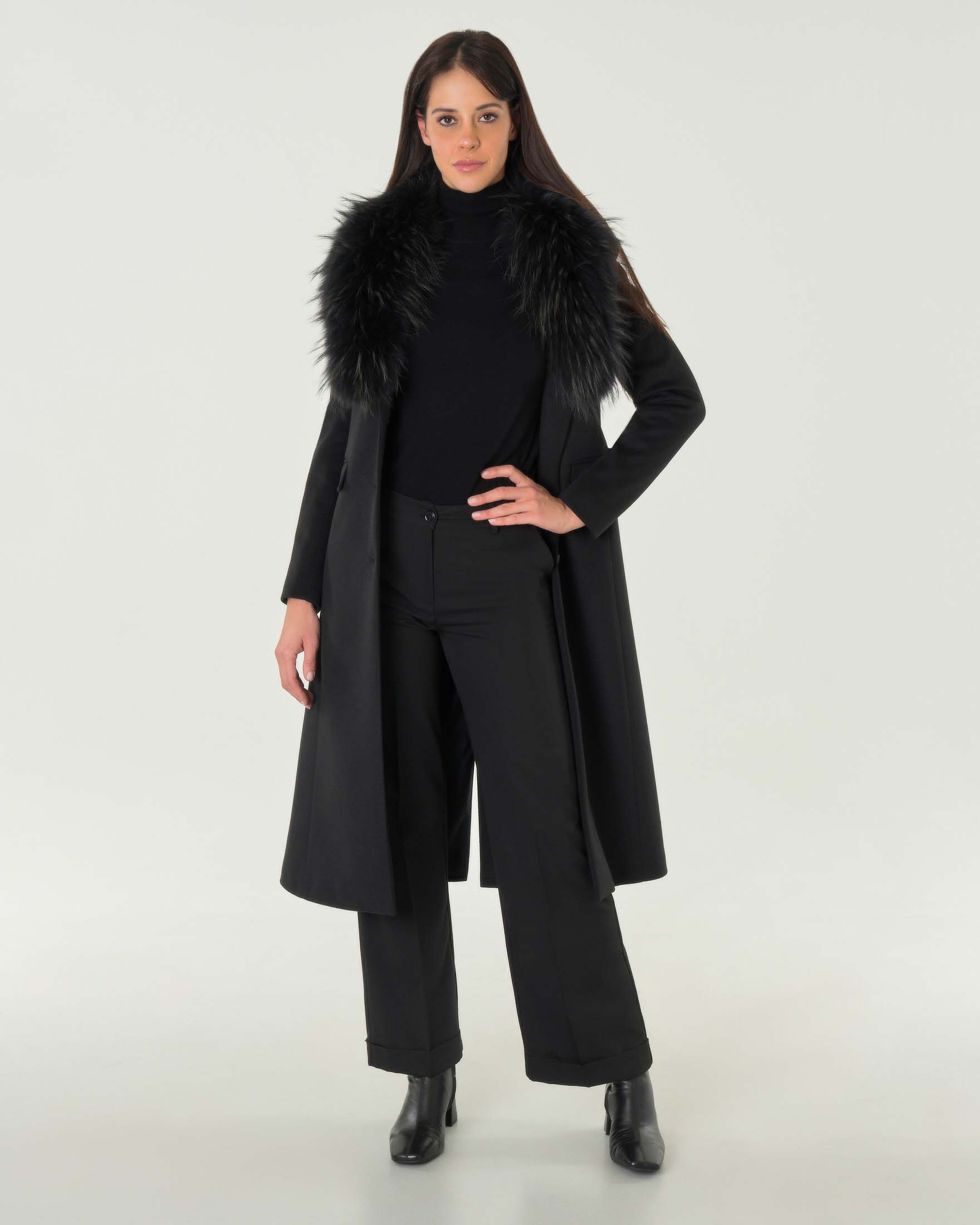 Cappotto Lungo Uomo Invernale - Stile Trench, In Poliestere, Con Risvolto, Taglie Forti Fino A 2XL (Nero)