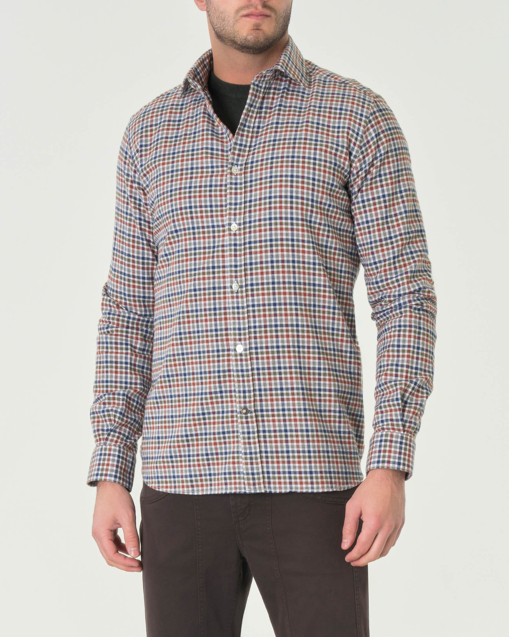 Camicia multicolore in flanella di puro cotone a fantasia check