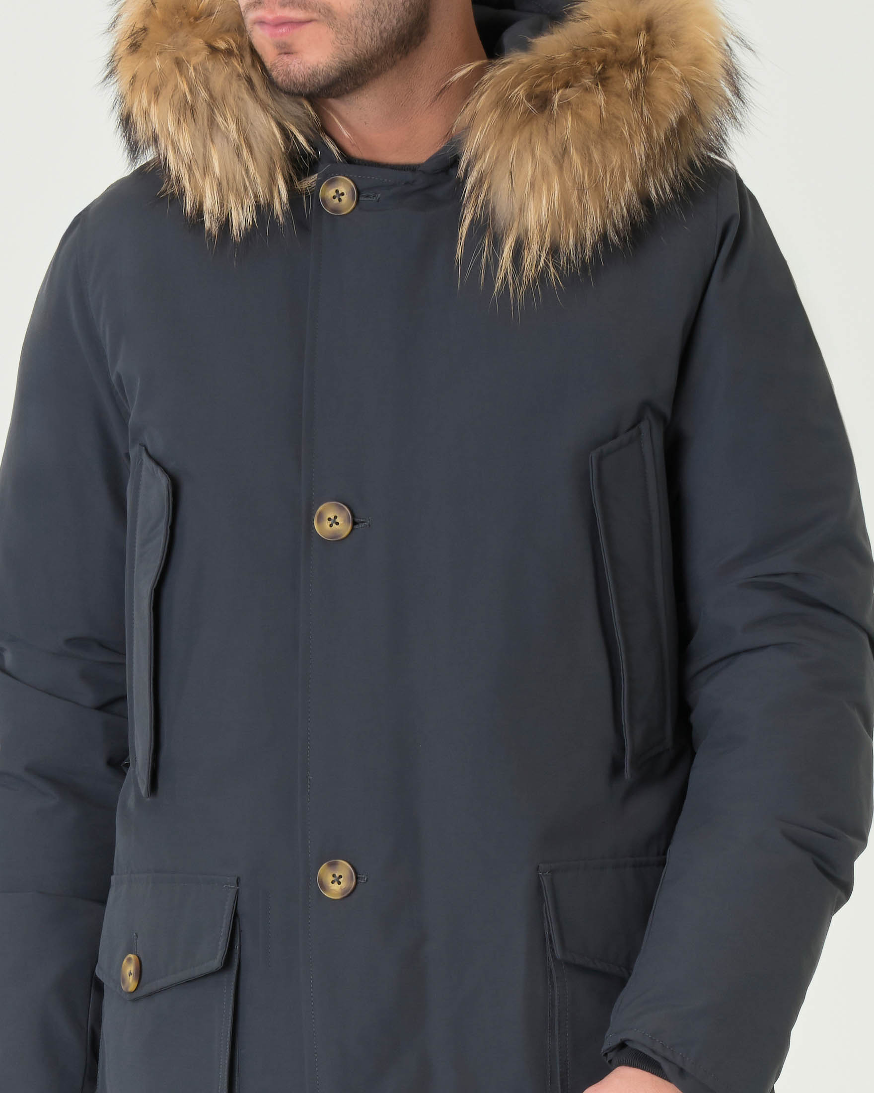 Parka Ashki.i antracite in cotone con vera pelliccia staccabile image