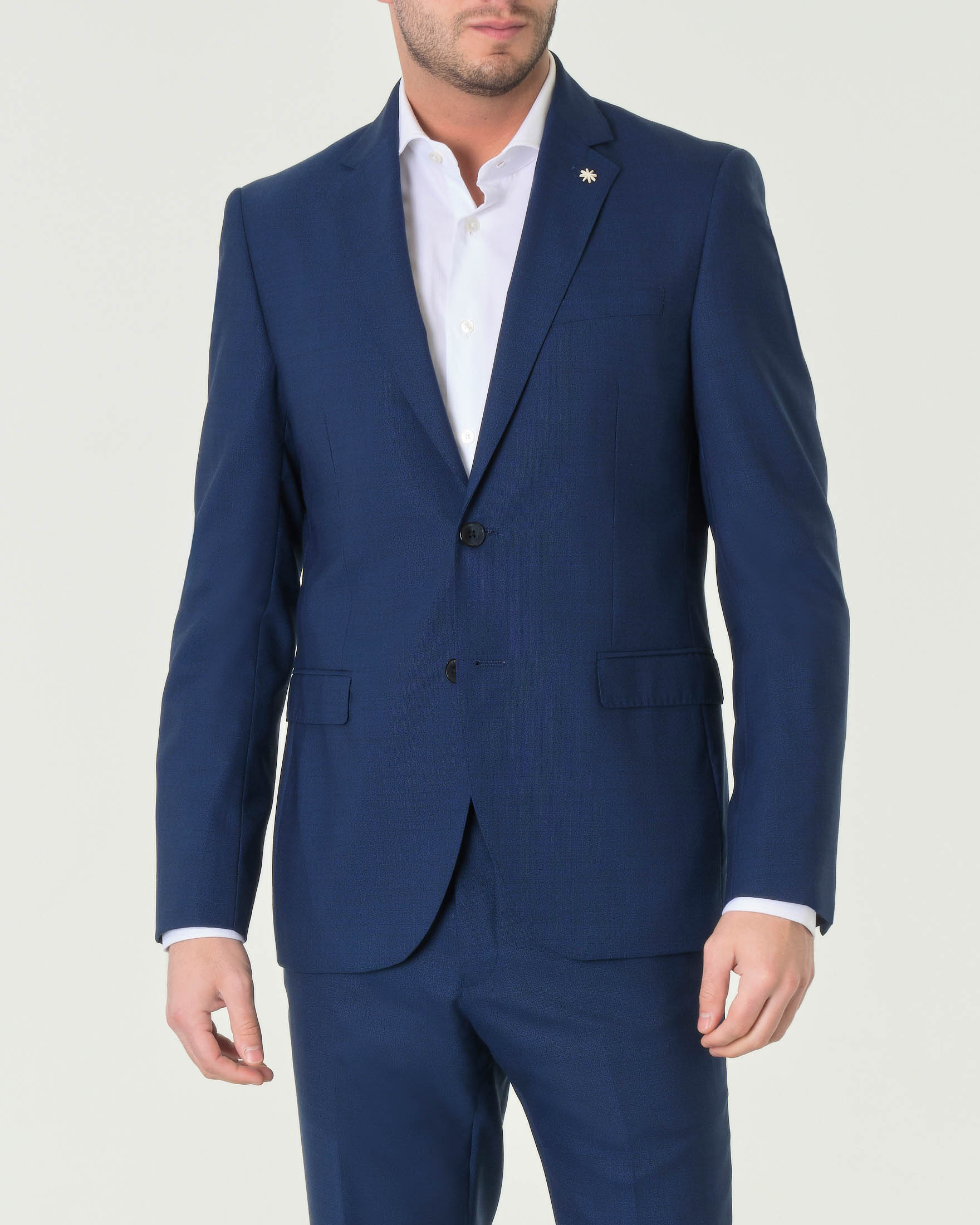 Abito monopetto blu indaco slim-fit in tela di misto lana image