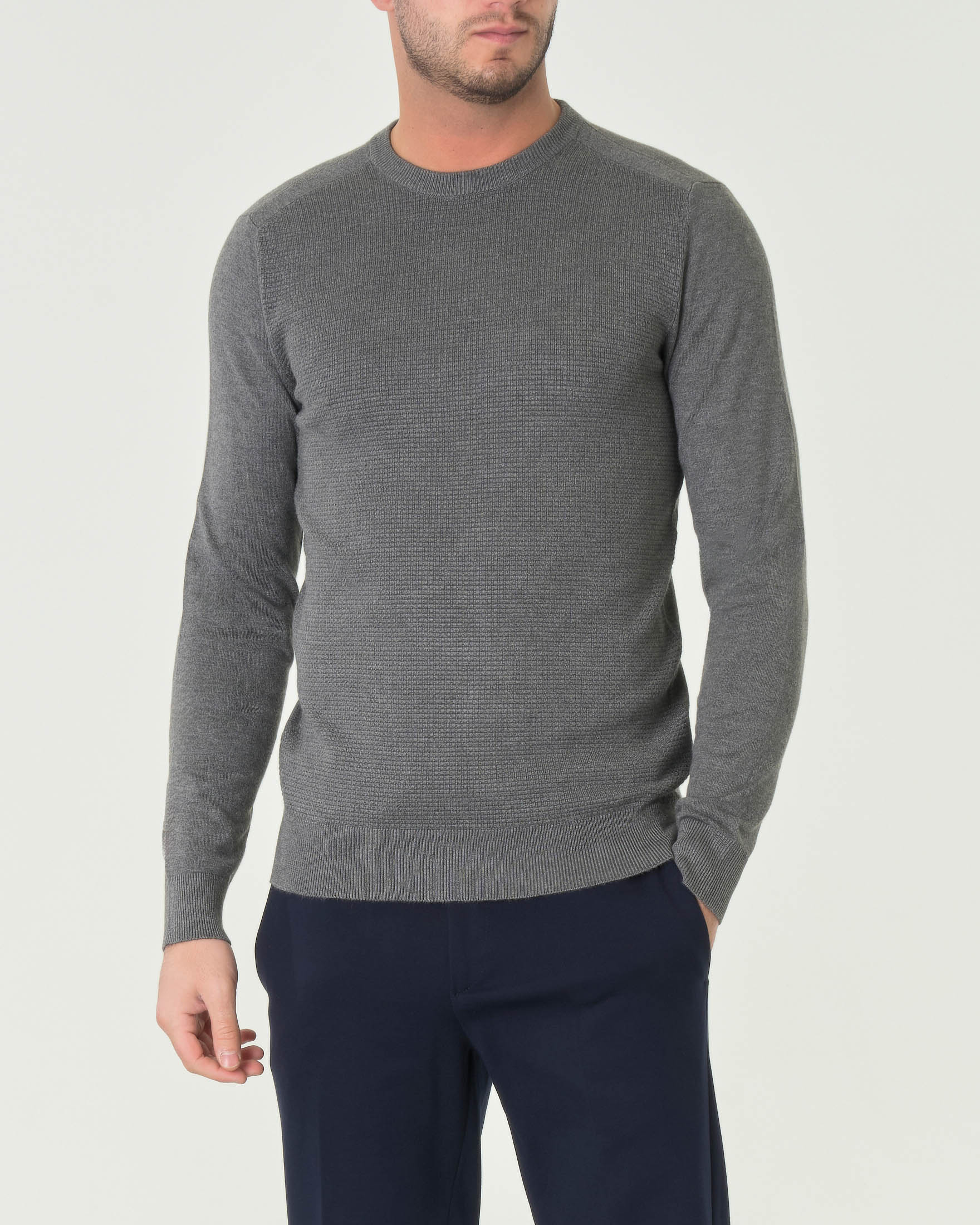 Maglia girocollo grigio scuro in viscosa con pannello frontale micro armatura