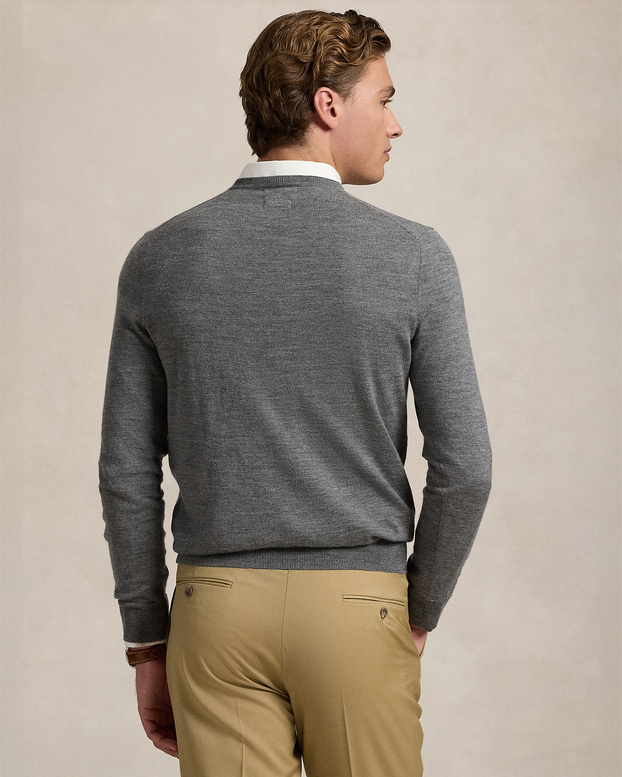 Maglia Polo Ralph Lauren grigia girocollo in pura lana merino con logo pony ricamato in tono sul petto image