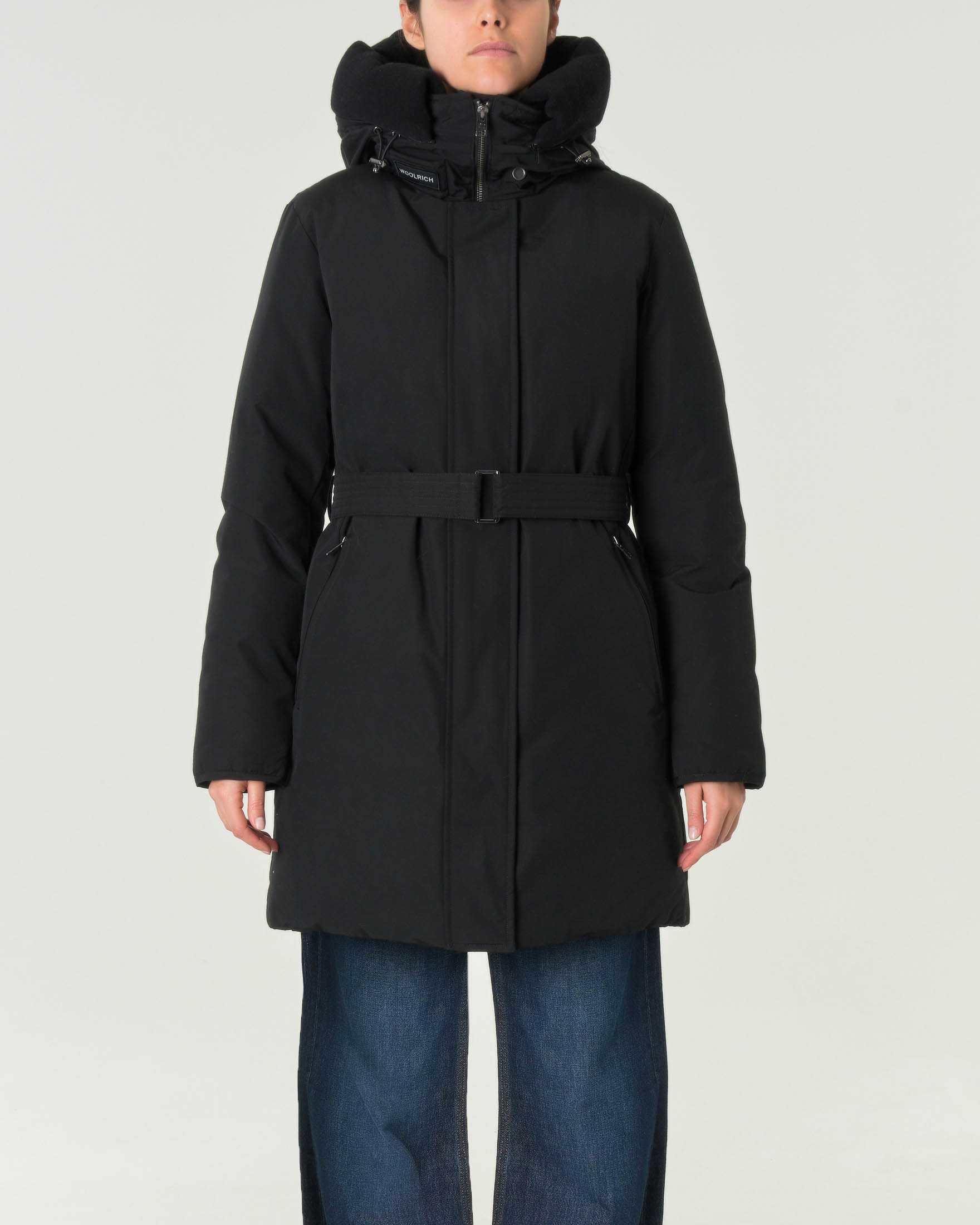 Arctic Parka Evolution in Ramar Cloth nero con cintura in vita e cappuccio foderato lana con scritta logo image