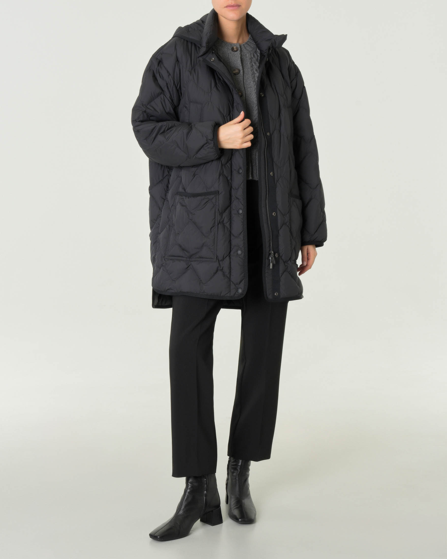 Woolrich — Giacca a mantella Heritage Woolrich nera trapuntata imbottita in piuma con cappuccio removibile