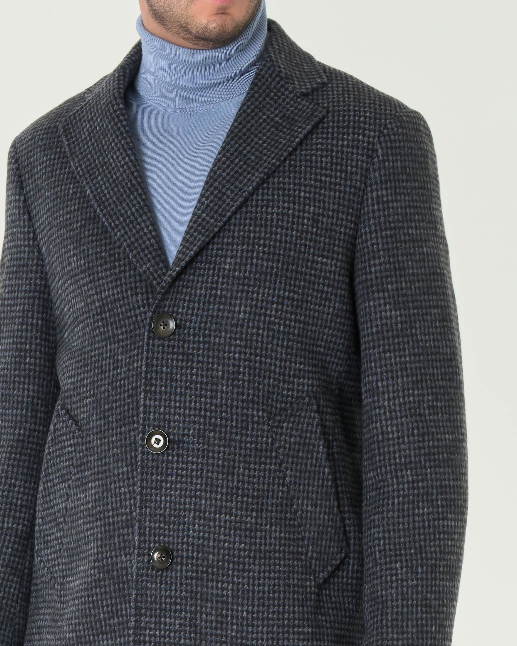 Cappotto Paul Baker monopetto grigio e nero in tessuto di misto lana armaturato a quadretti image
