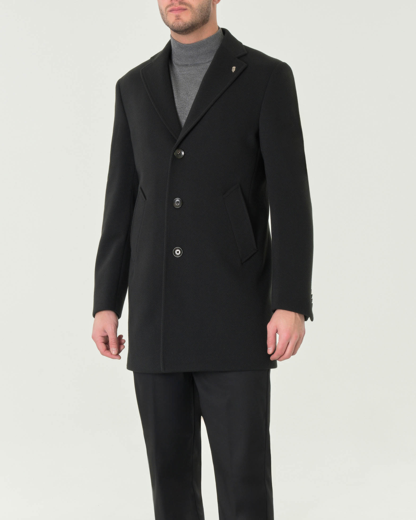 Cappotto Paul Baker monopetto nero in tessuto diagonale