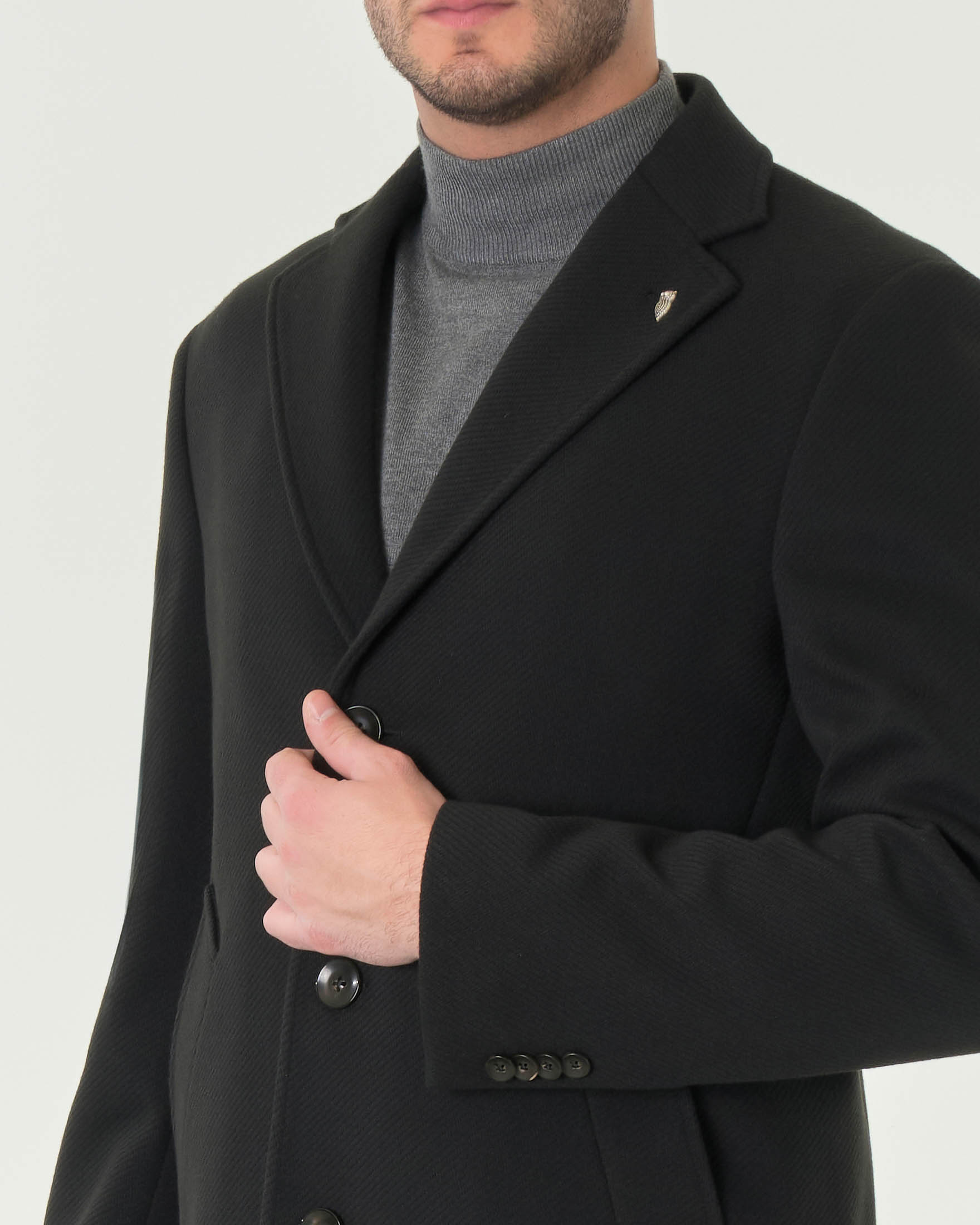 Cappotto Paul Baker monopetto nero in tessuto diagonale image