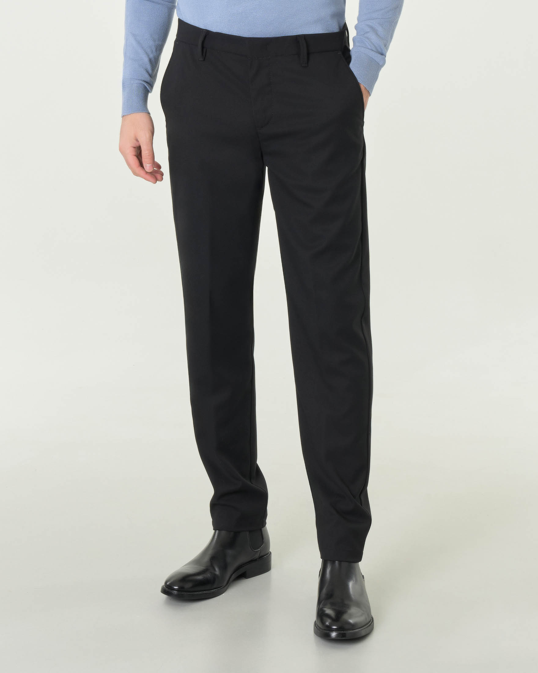 Pantaloni chino neri in tessuto diagonale di misto viscosa stretch
