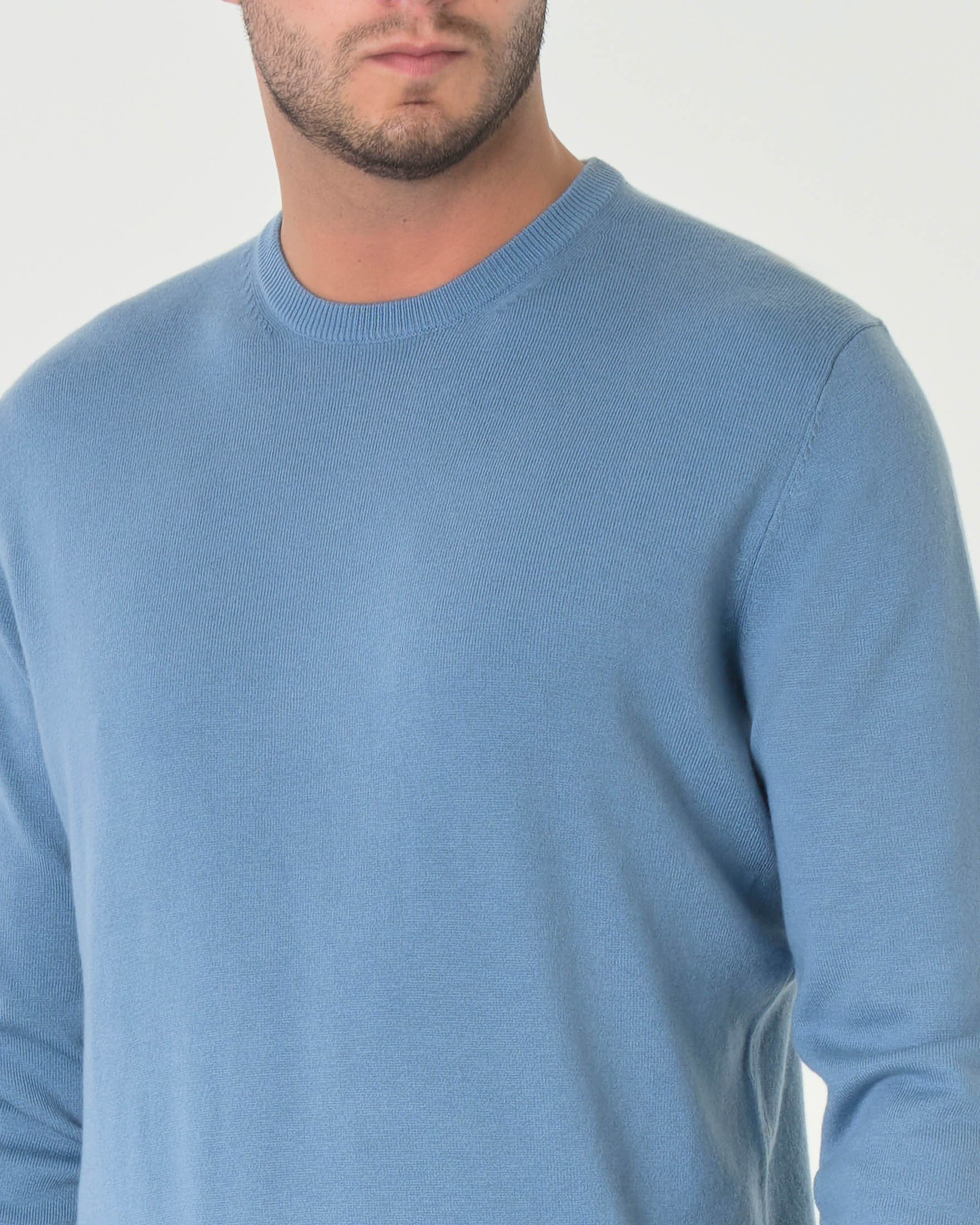 Maglia azzurra girocollo tinta unita in misto lana image