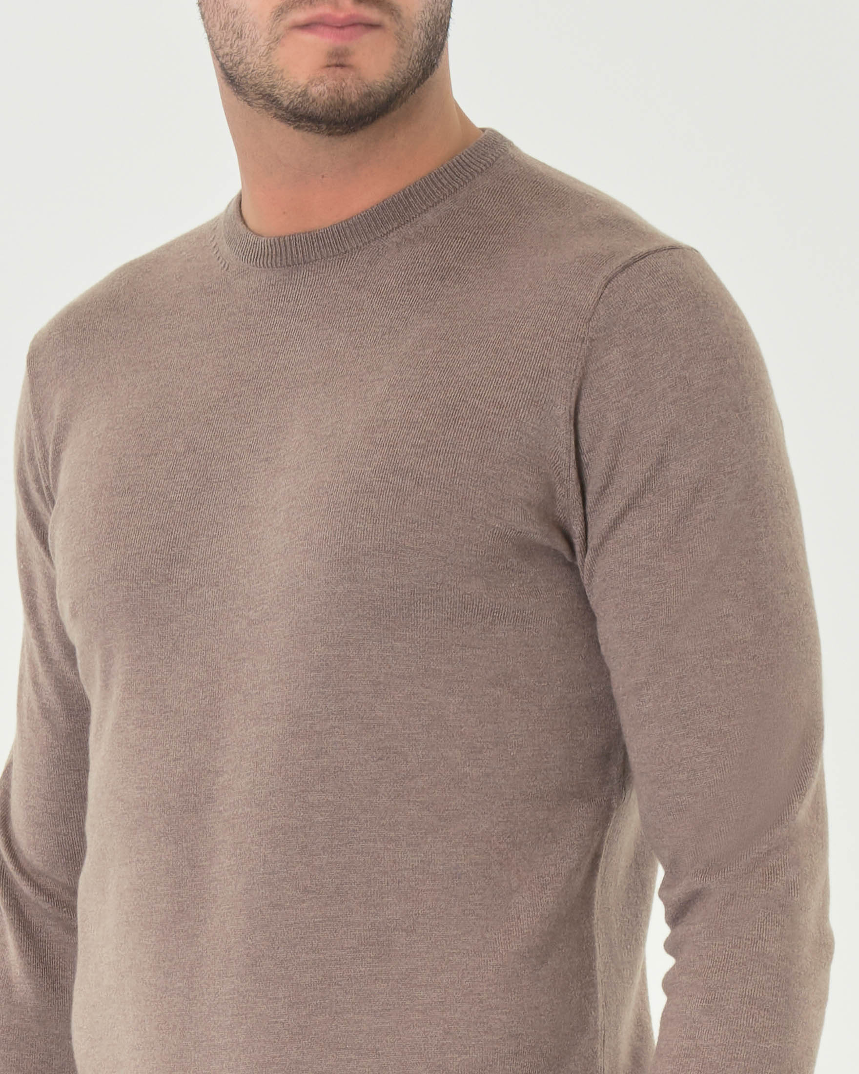 Maglia color noce girocollo tinta unita in misto lana | Pellizzari
