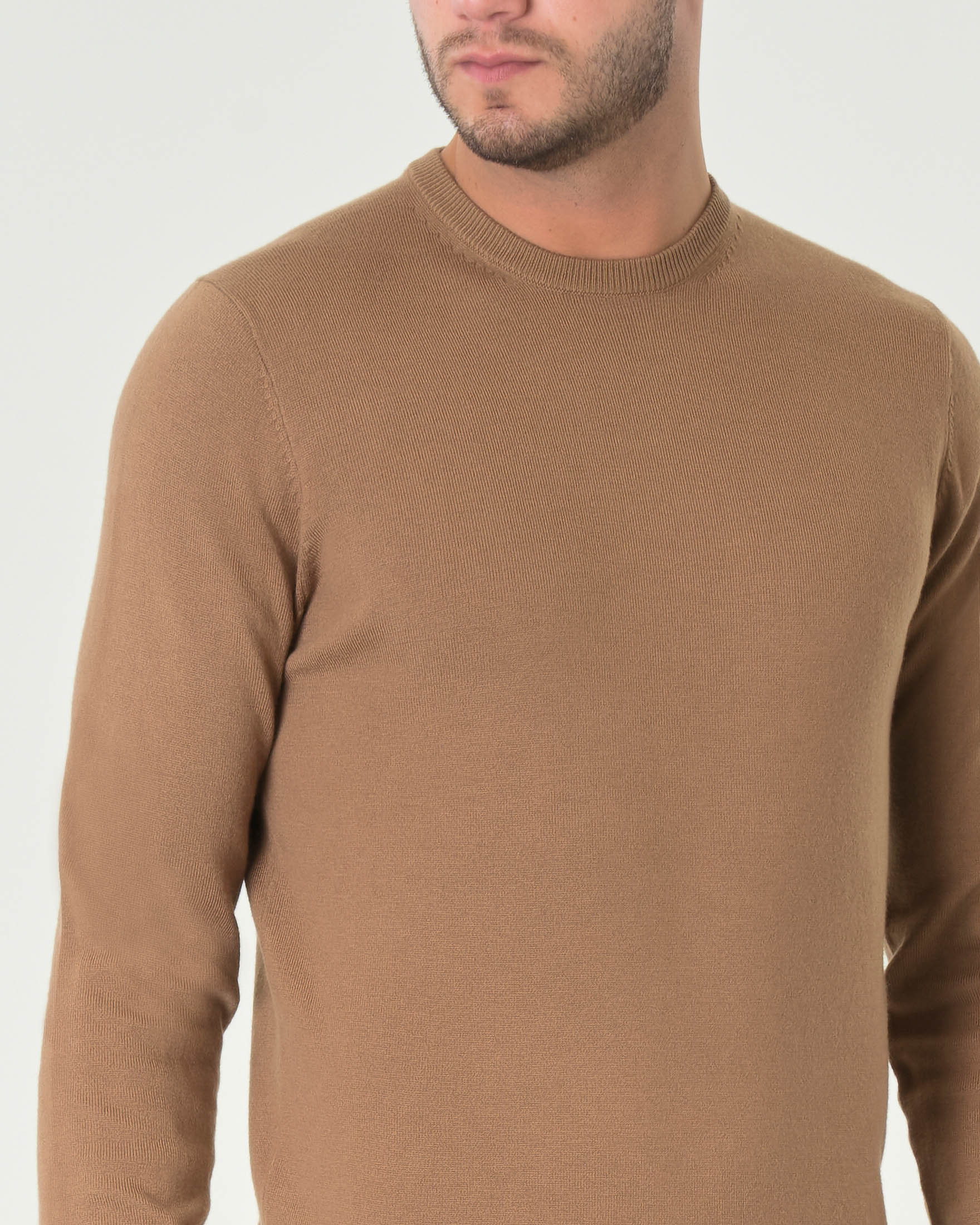 Maglia cammello girocollo tinta unita in misto lana image