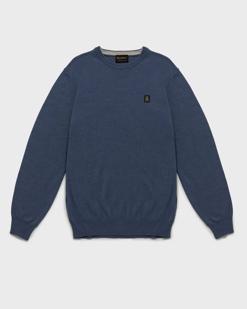 Maglia girocollo blu indaco in misto lana viscosa e cachemire