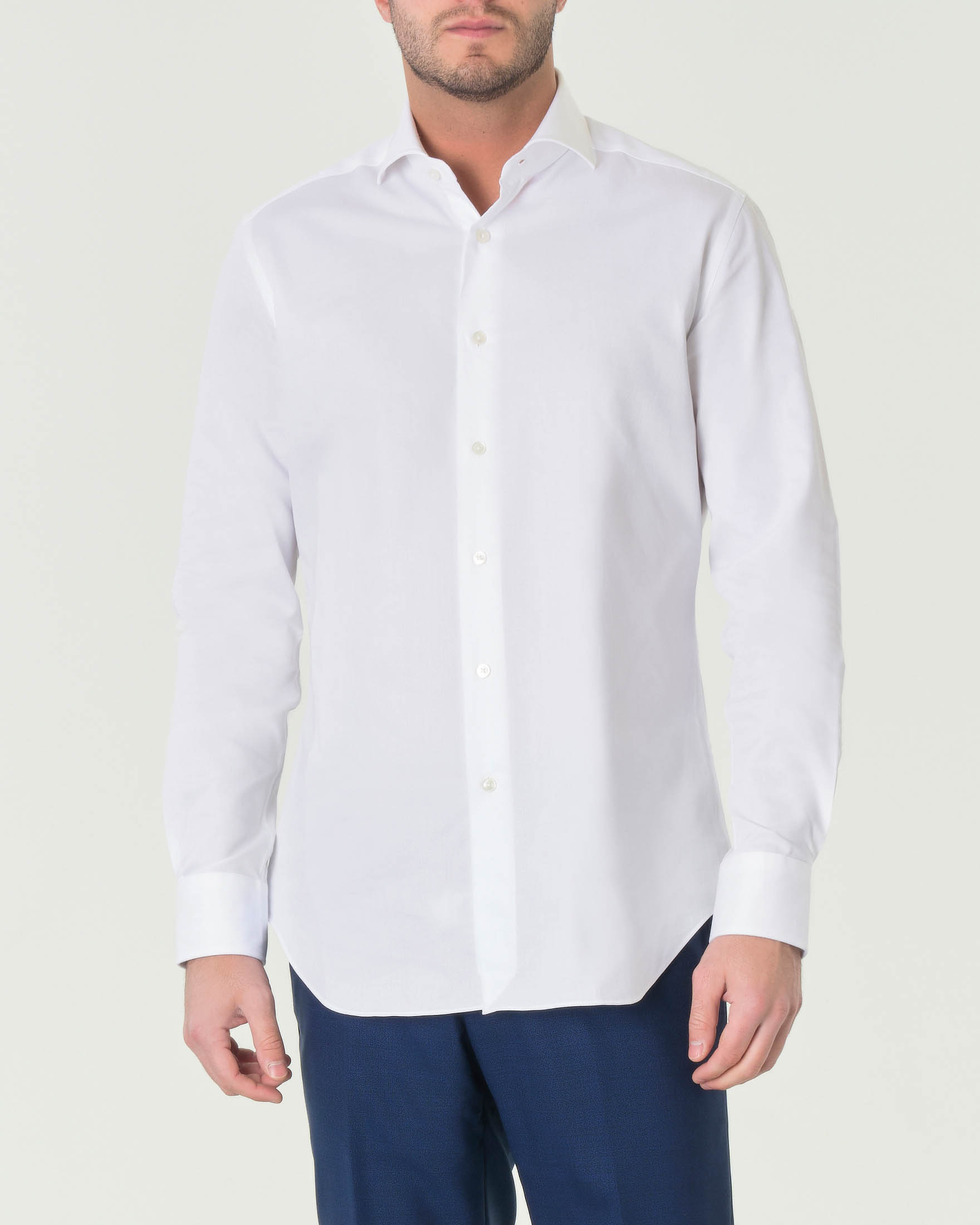 Camicia bianca in popeline di puro cotone a tinta unita con colletto alla francese