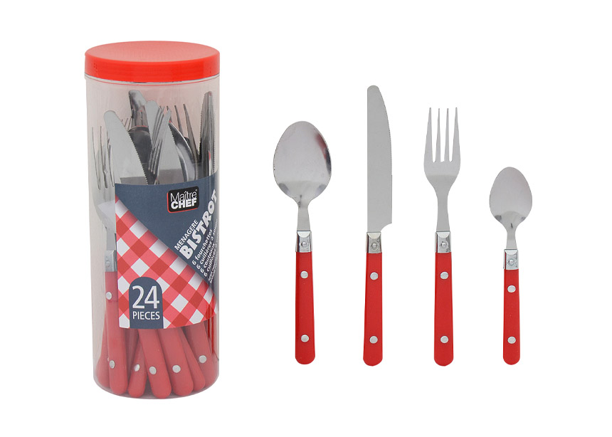 Kb8 Set 24 Posate In Acciaio Colore Rosso