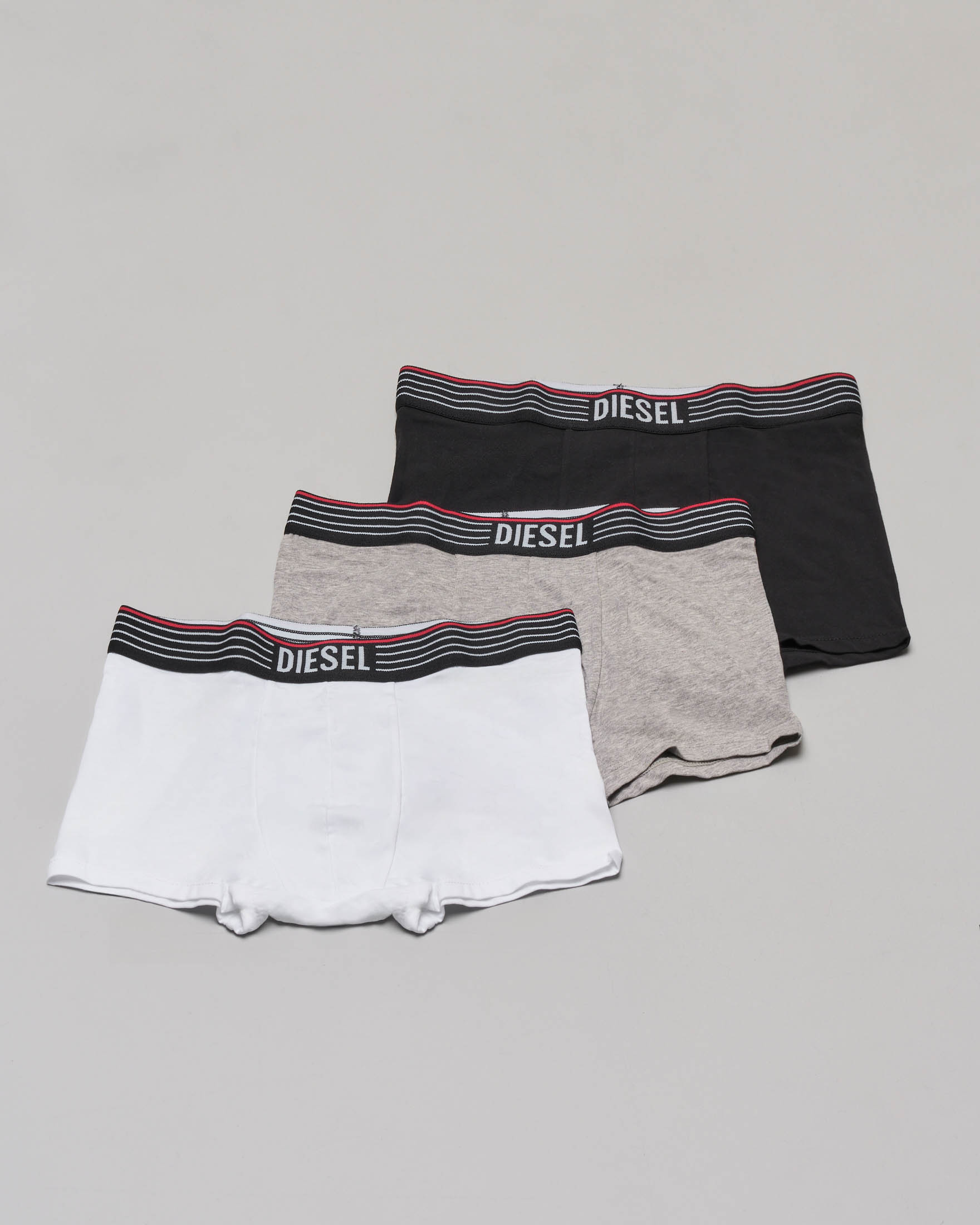 Set tre boxer nero grigio e bianco con elastico porta logo
