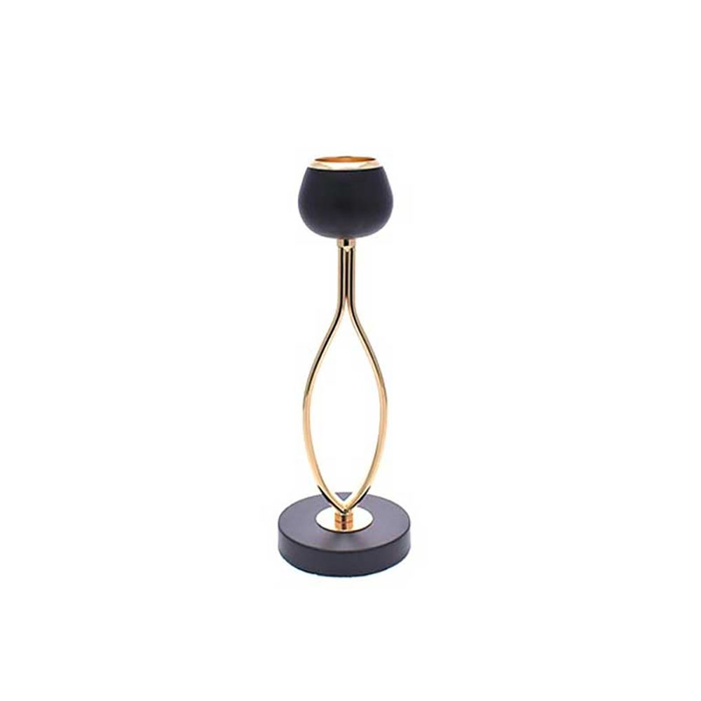 Partenope Portacandela In Metallo Colore Nero E Oro Diametro 12X35H Cm