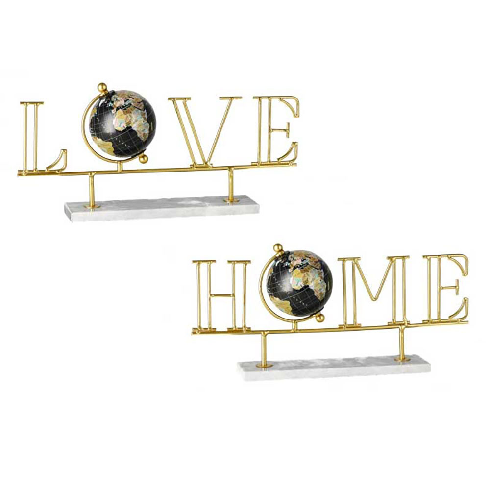 Ad Trend Scritta Oro In Ferro Con Base In Marmo Love / Home 36X9X17H Cm 
