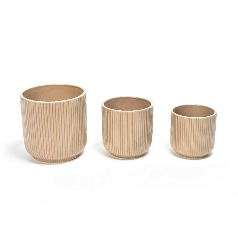 Mercury Set 3 Pezzi Vaso Per Fiori In Ceramica Colore Tortora Diametro 16,5X16,5H/Diametro 13,5X13,5H/Diametro 11X11H Cm