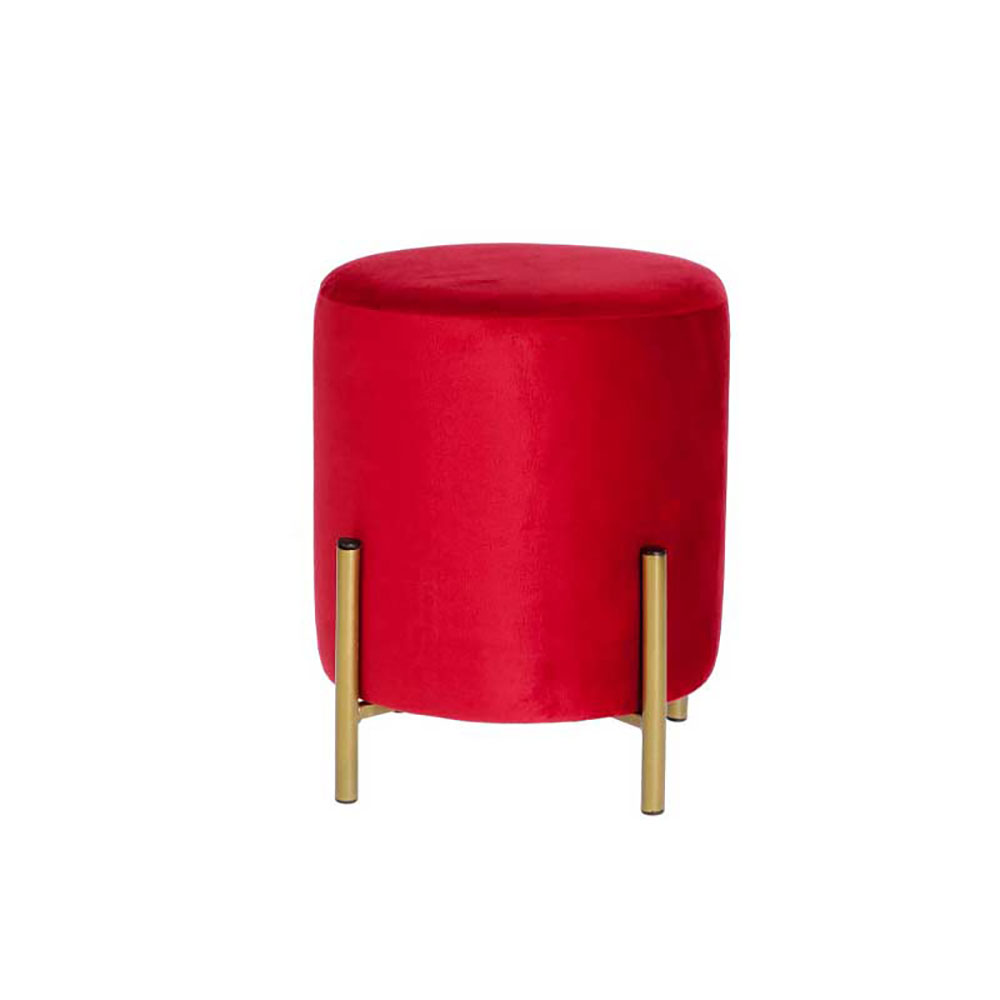Ad Trend Pouf In Velluto Colore Bordeaux Con Piedi Oro In Metallo Diametro 30X36H Cm