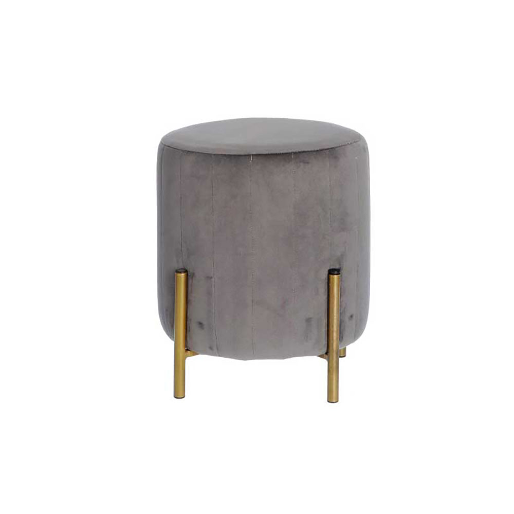 Ad Trend Pouf In Velluto Colore Antracite Con Piedi Oro In Metallo Diametro 30X36H Cm