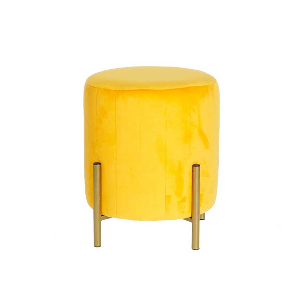 Ad Trend Pouf In Velluto Colore Senape Con Piedi Oro In Metallo Diametro 30X36H Cm
