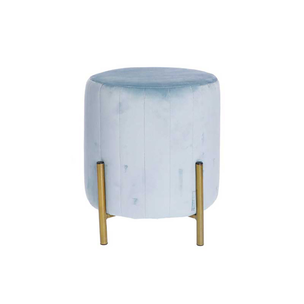 Ad Trend Pouf In Velluto Colore Celeste Con Piedi Oro In Metallo Diametro 30X36H Cm