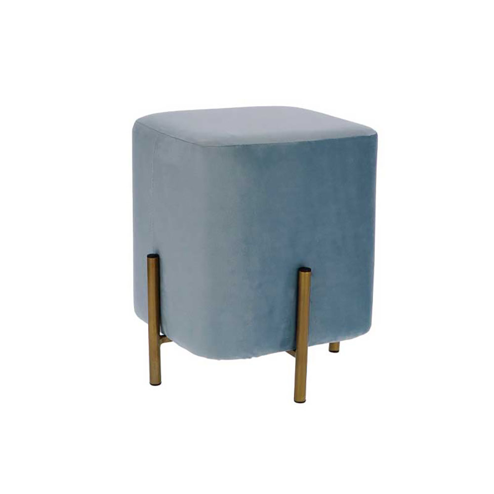 Ad Trend Pouf Nil In Velluto Colore Celeste Con Piedi Oro In Metallo 30X30X36H Cm