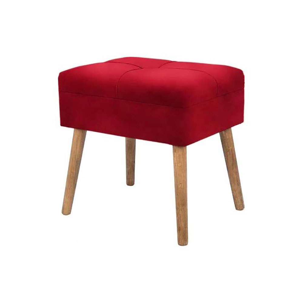 Vea Sgabello Wonder In Velluto Colore Bordeaux Con Piedi In Legno 45X35X35H Cm