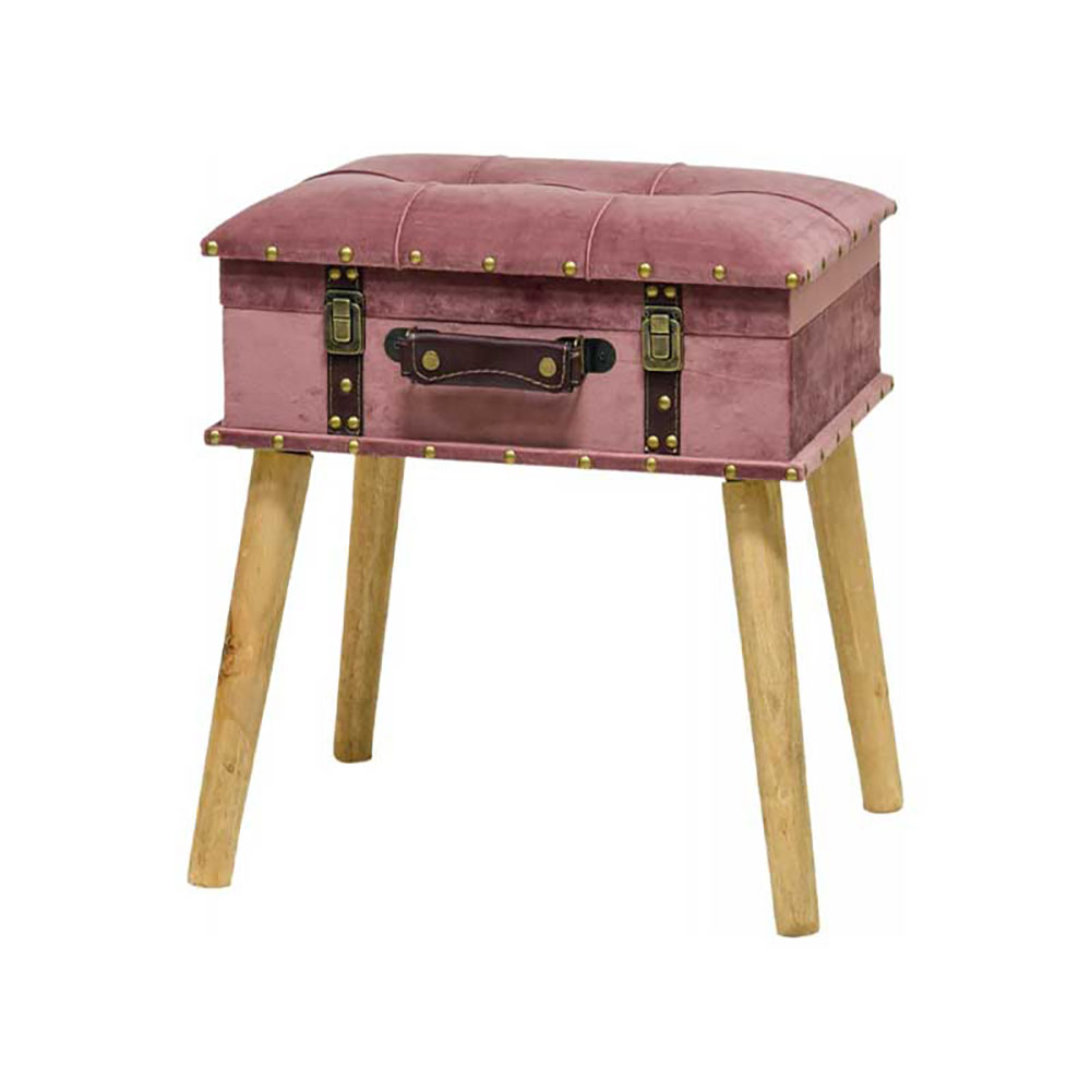 Vea Sgabello Velvet In Velluto Colore Rosa Antico Con Piedi In Legno 40X32X44H Cm