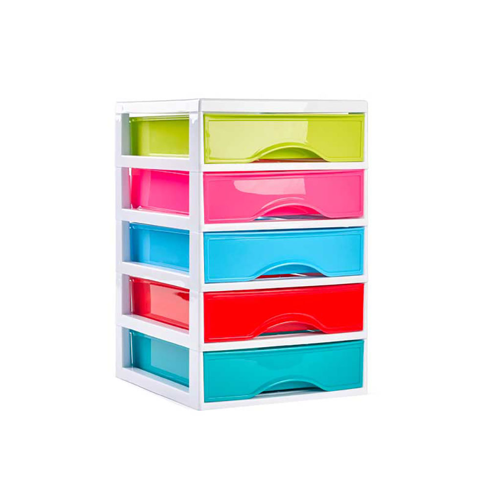 Plastic Forte Cassettiera Guadiana In Plastica Colore Bianco A 5 Cassetti Multicolor 18X21,5X28H Cm